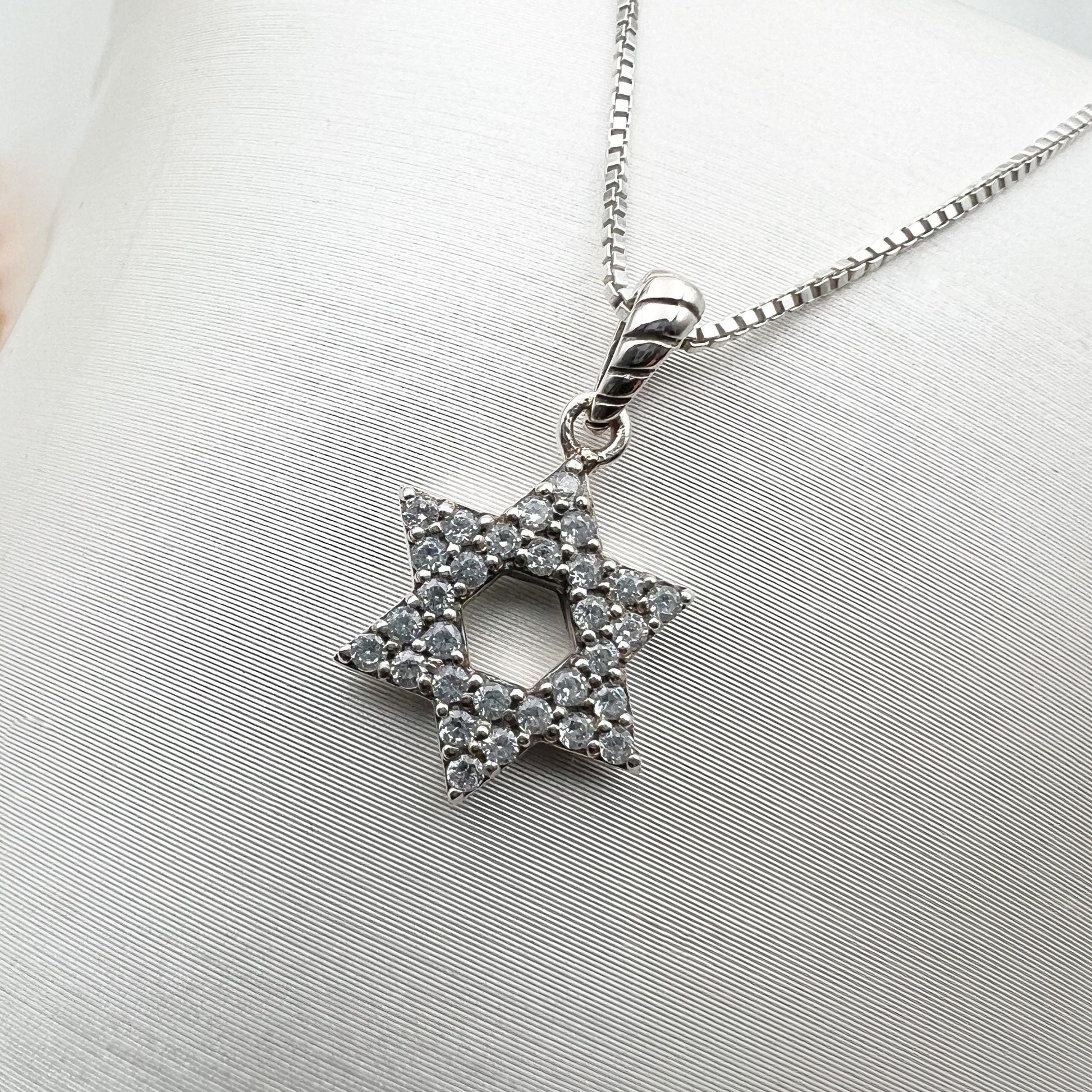 Sterling Silver 925 David Star Pendant with White Zircons - Chain Included