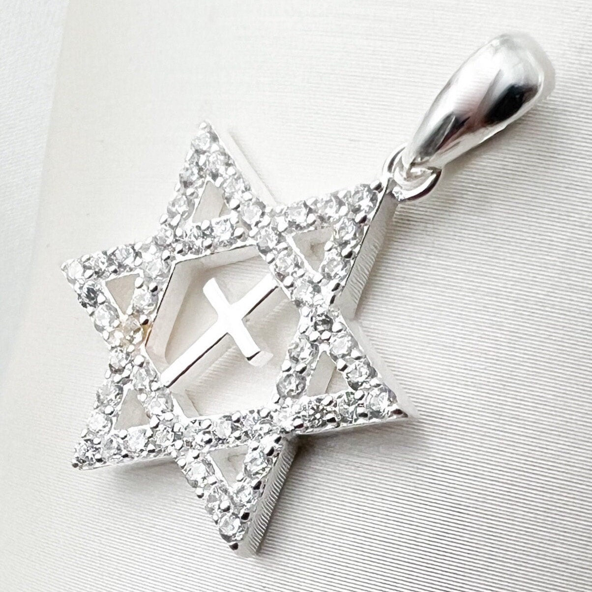 Messianic Star of David Cross Pendant with Zircons