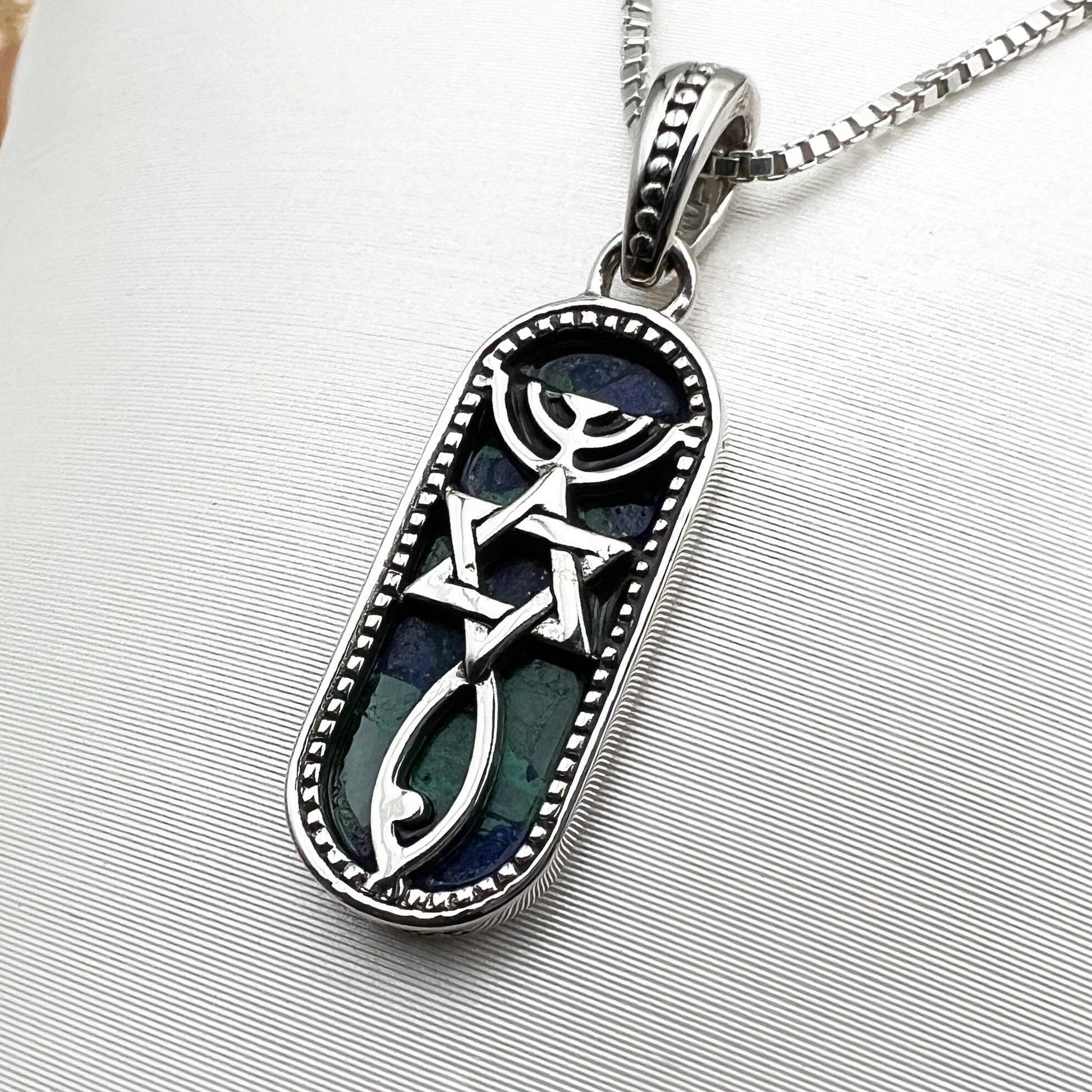 Silver 925 Messianic Grafted In Pendant with King Solomon Eilat Stone