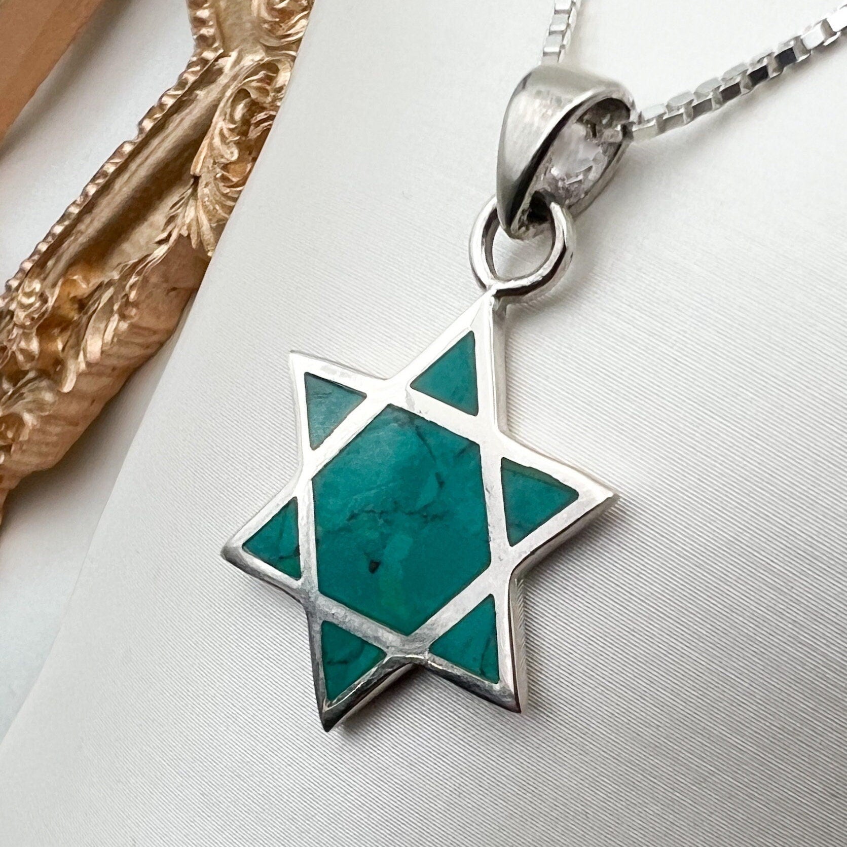 Sterling Silver Star of David Necklace with Authentic Eilat Stone and Chain
