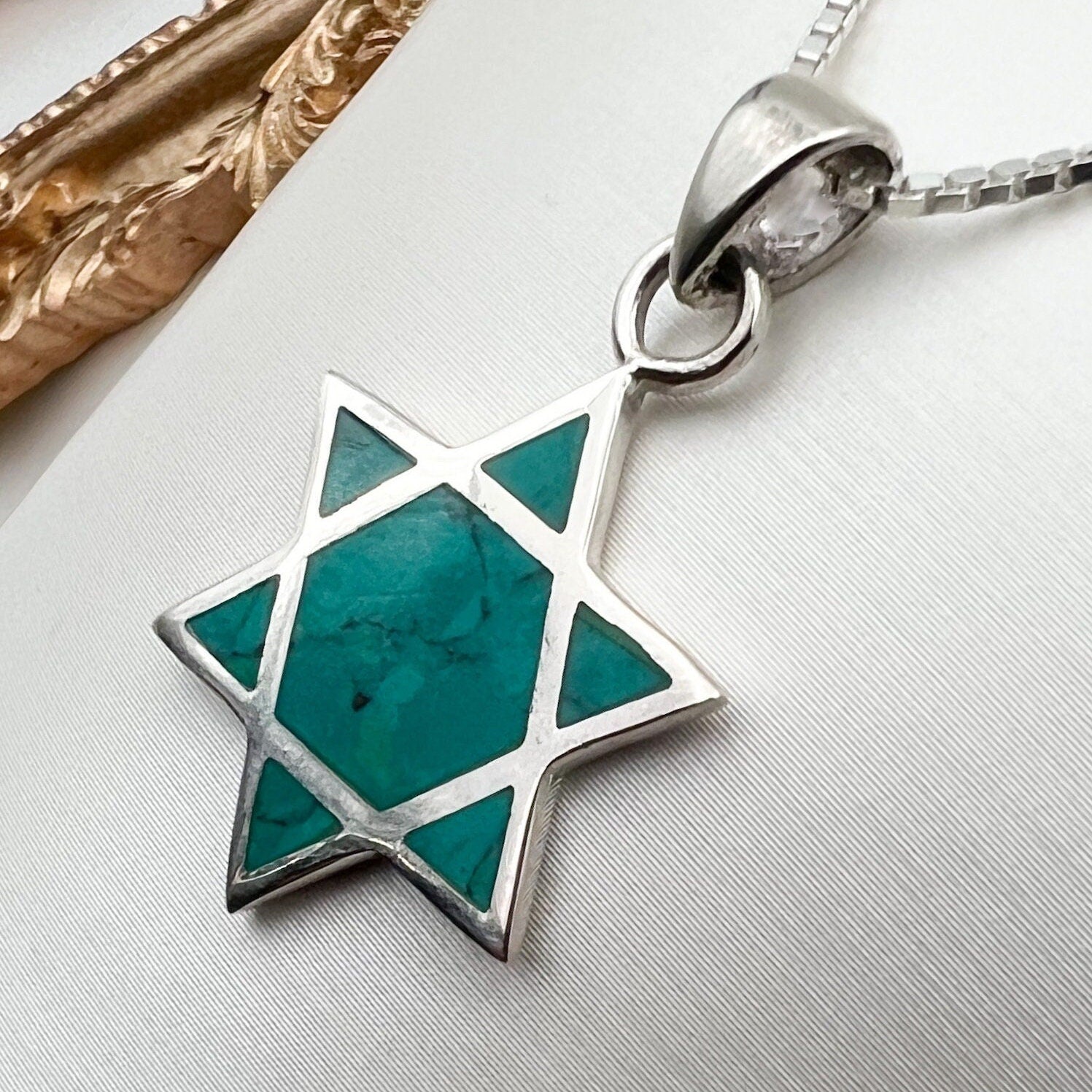 Sterling Silver Star of David Necklace with Authentic Eilat Stone and Chain