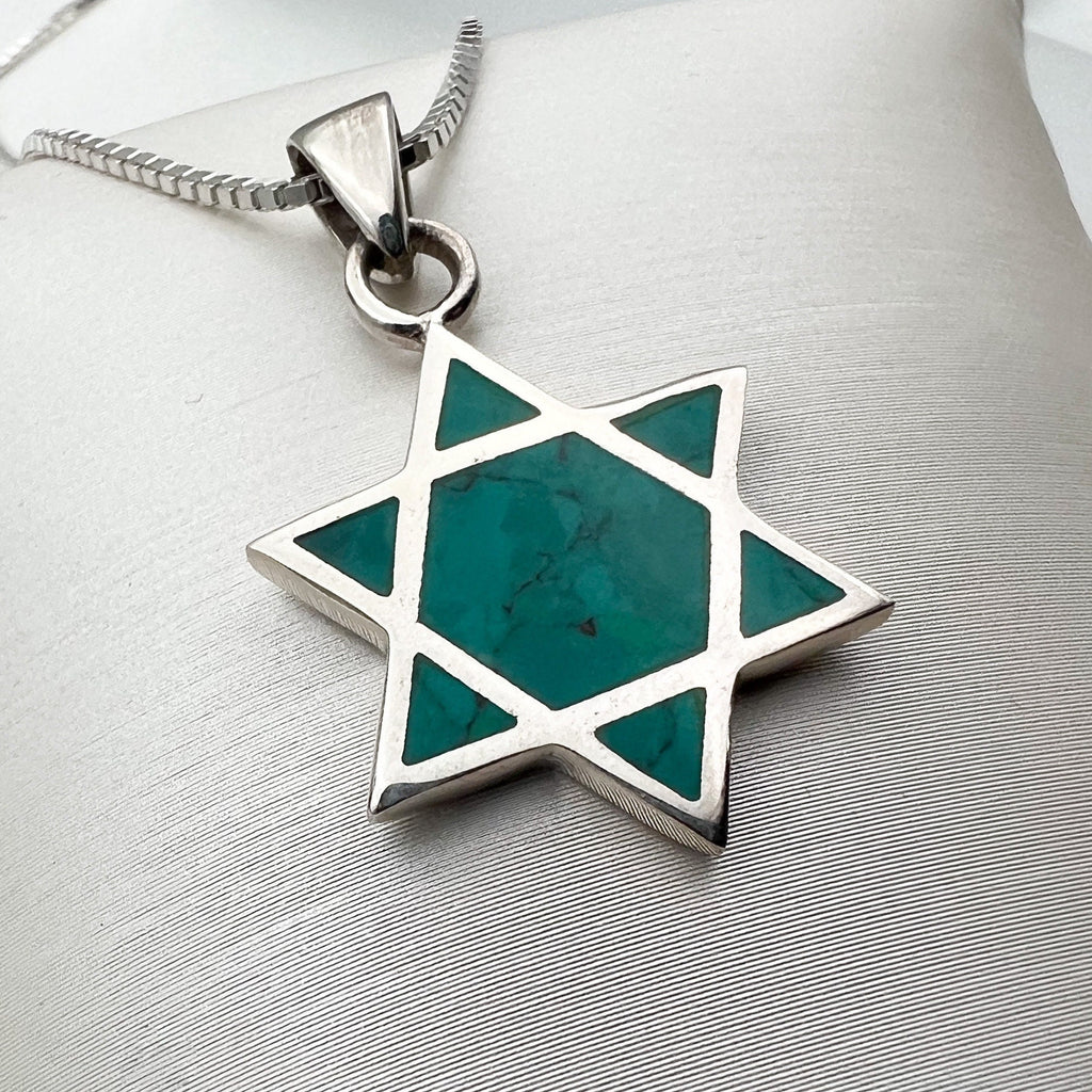 Sterling Silver Star of David Necklace with Authentic Eilat Stone and Chain