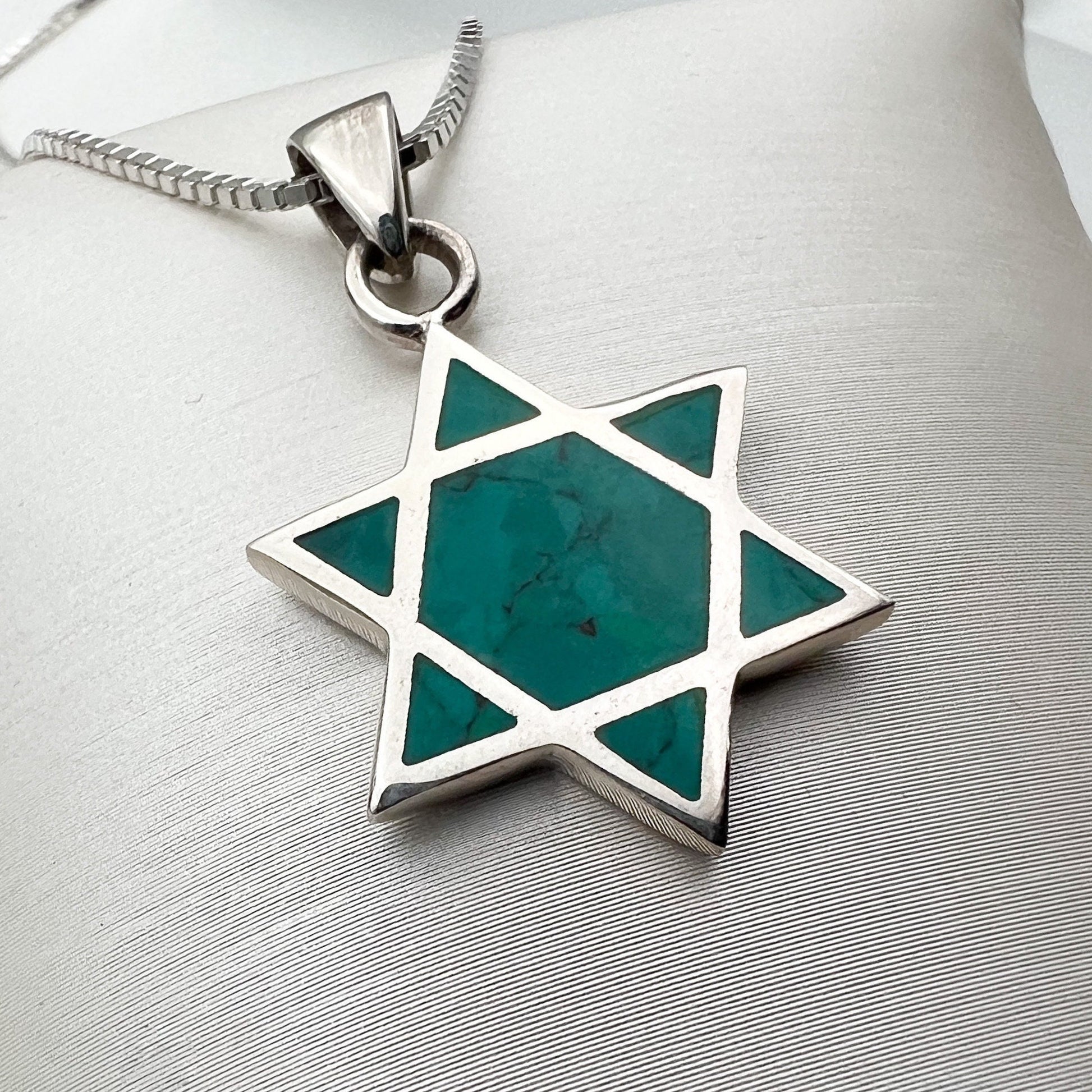 Sterling Silver Star of David Necklace with Authentic Eilat Stone and Chain
