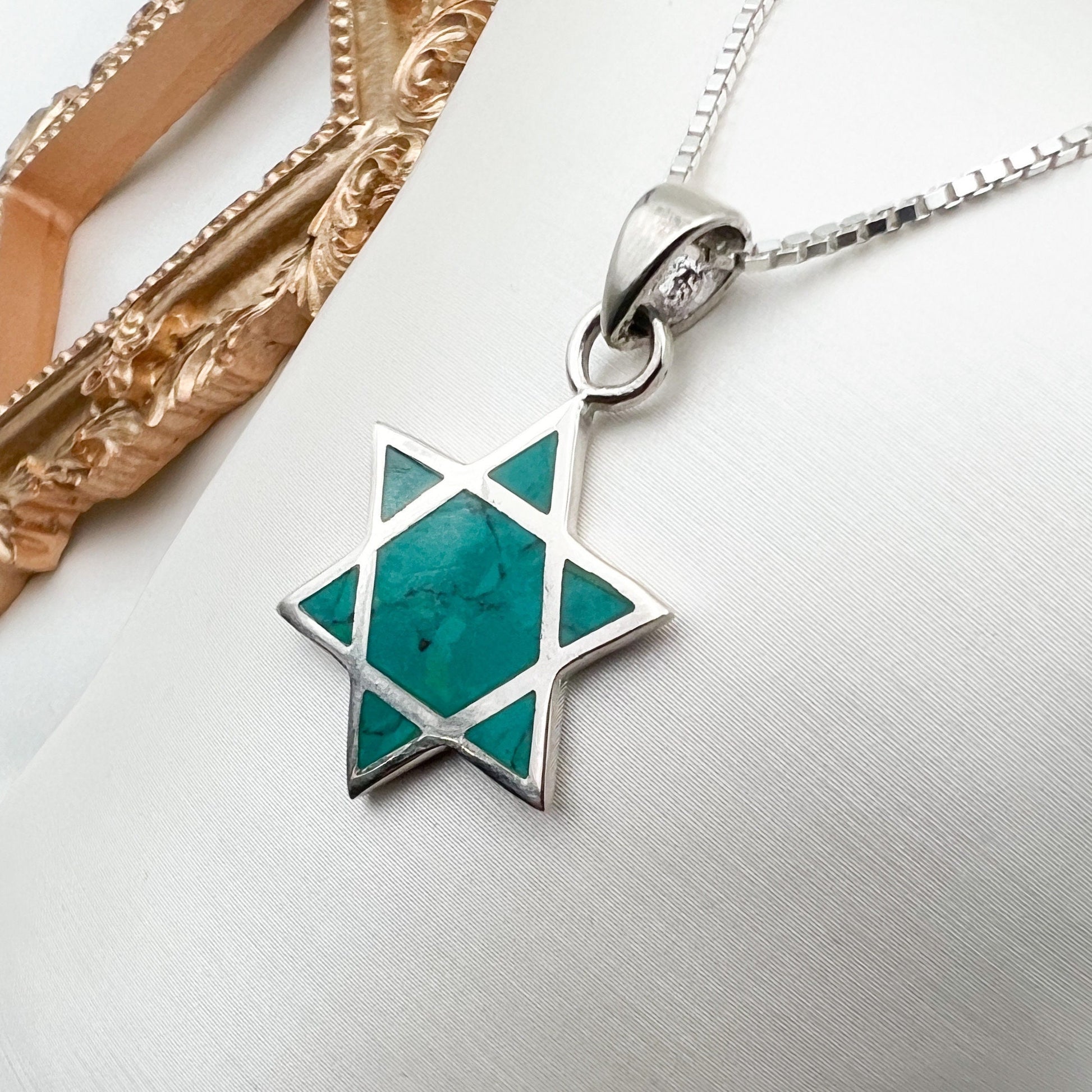 Sterling Silver Star of David Necklace with Authentic Eilat Stone and Chain