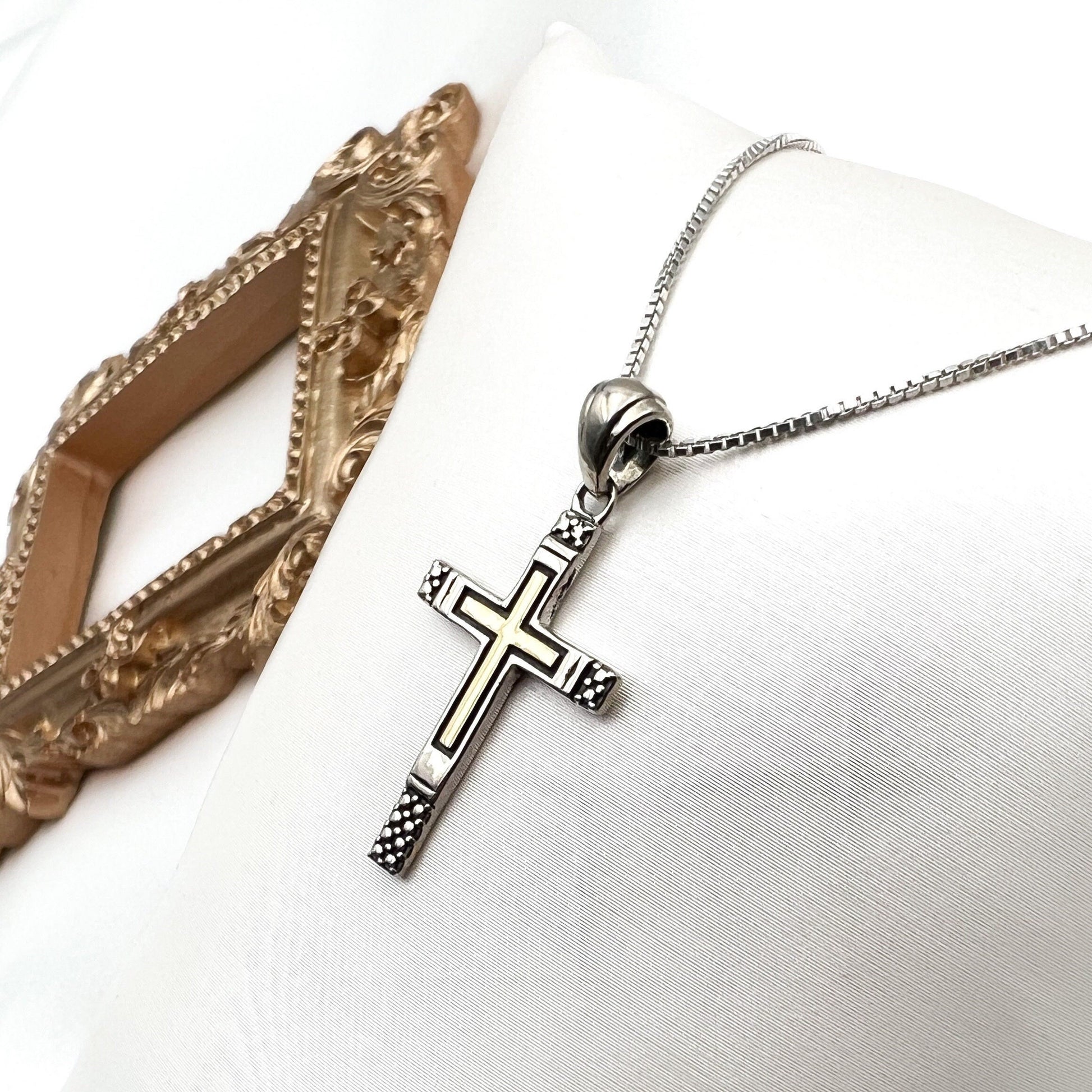 Classic Silver and Gold Religious Cross Pendant