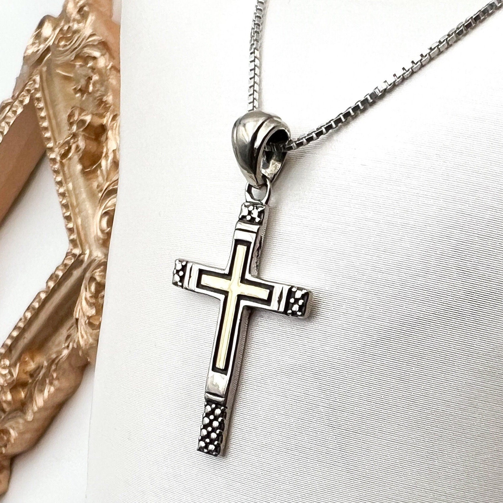 Classic Silver and Gold Religious Cross Pendant