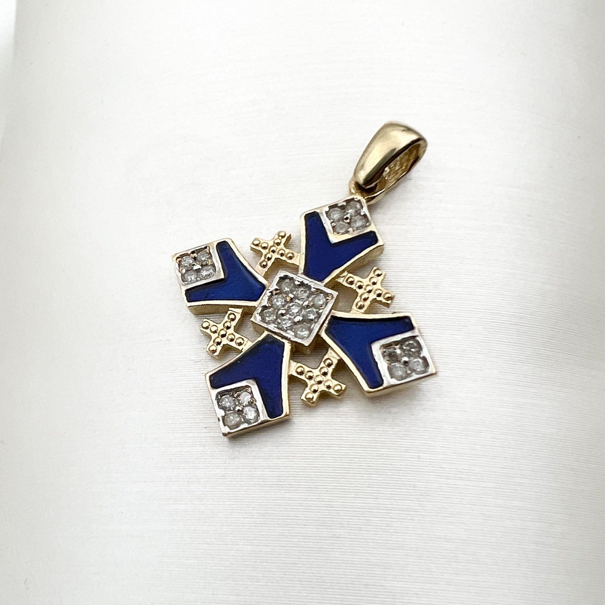 Jerusalem Cross Pendant in 14k Gold with 25 Diamonds 0.18ct Symbol of Faith and Devotion