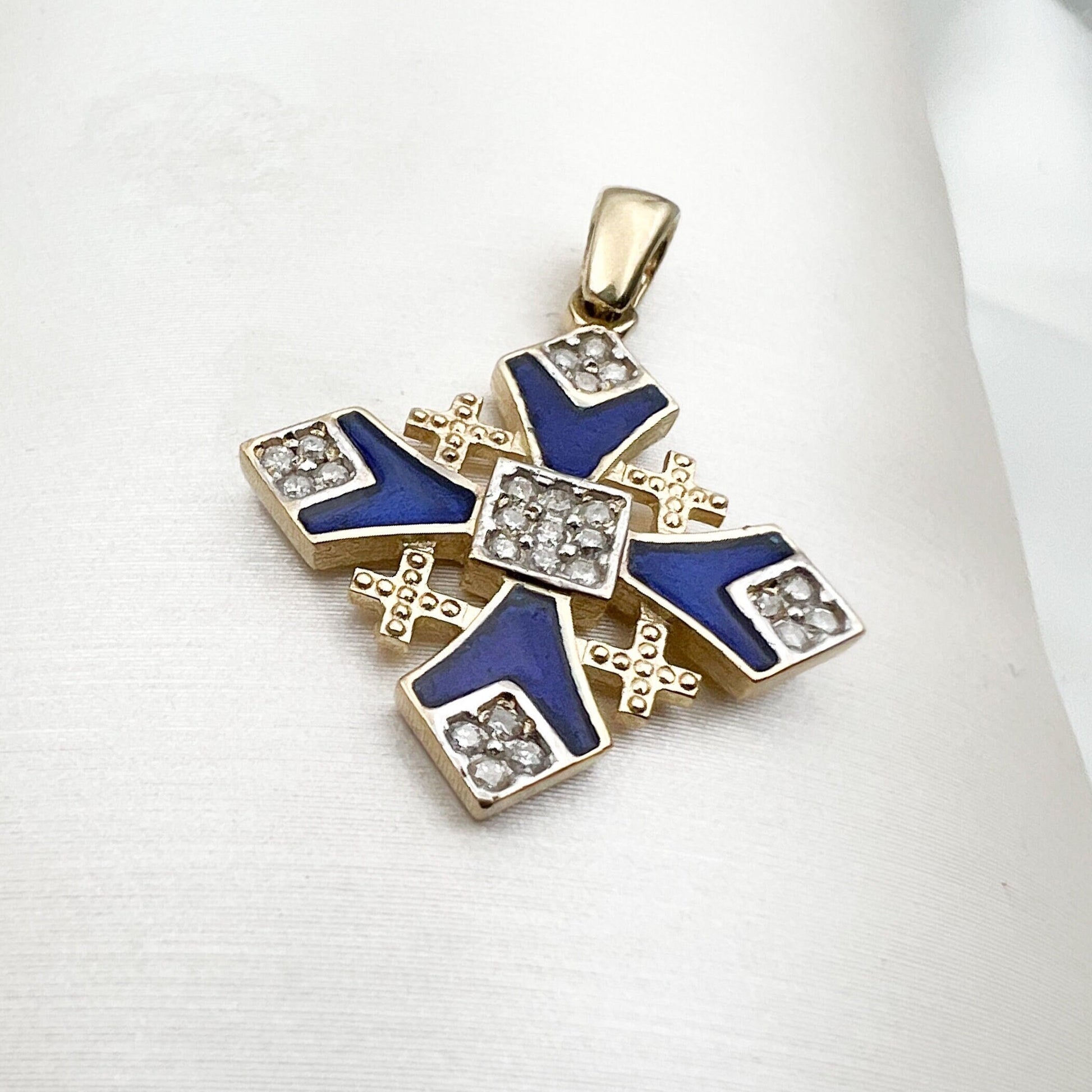 Jerusalem Cross Pendant in 14k Gold with 25 Diamonds 0.18ct Symbol of Faith and Devotion
