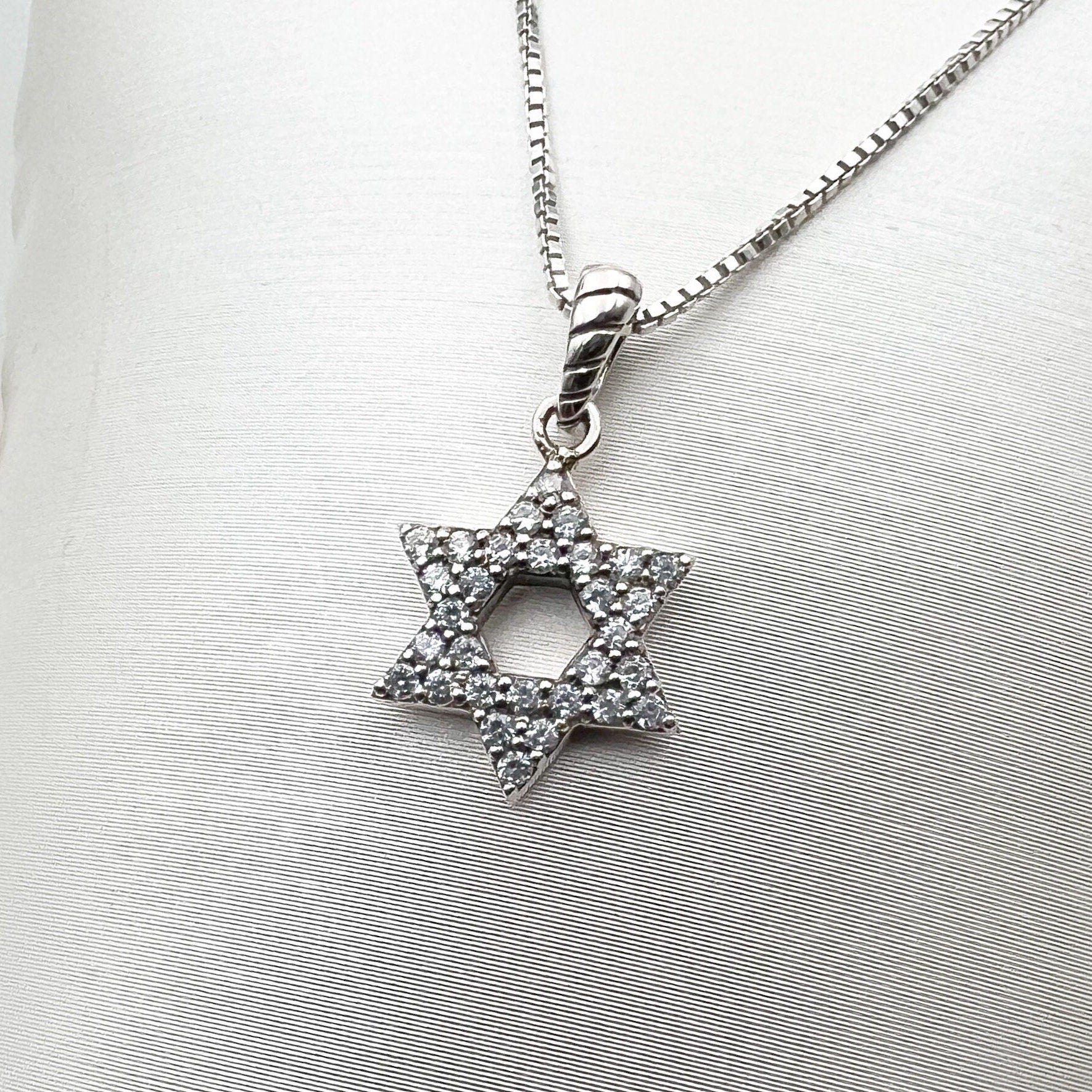 Sterling Silver 925 David Star Pendant with White Zircons - Chain Included