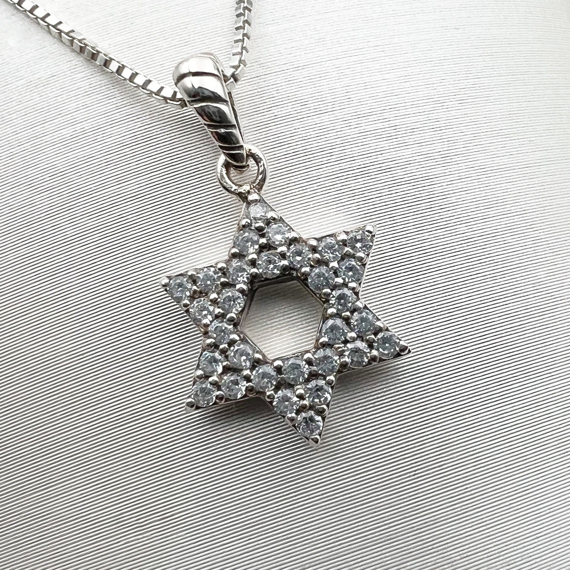 Sterling Silver 925 David Star Pendant with White Zircons - Chain Included