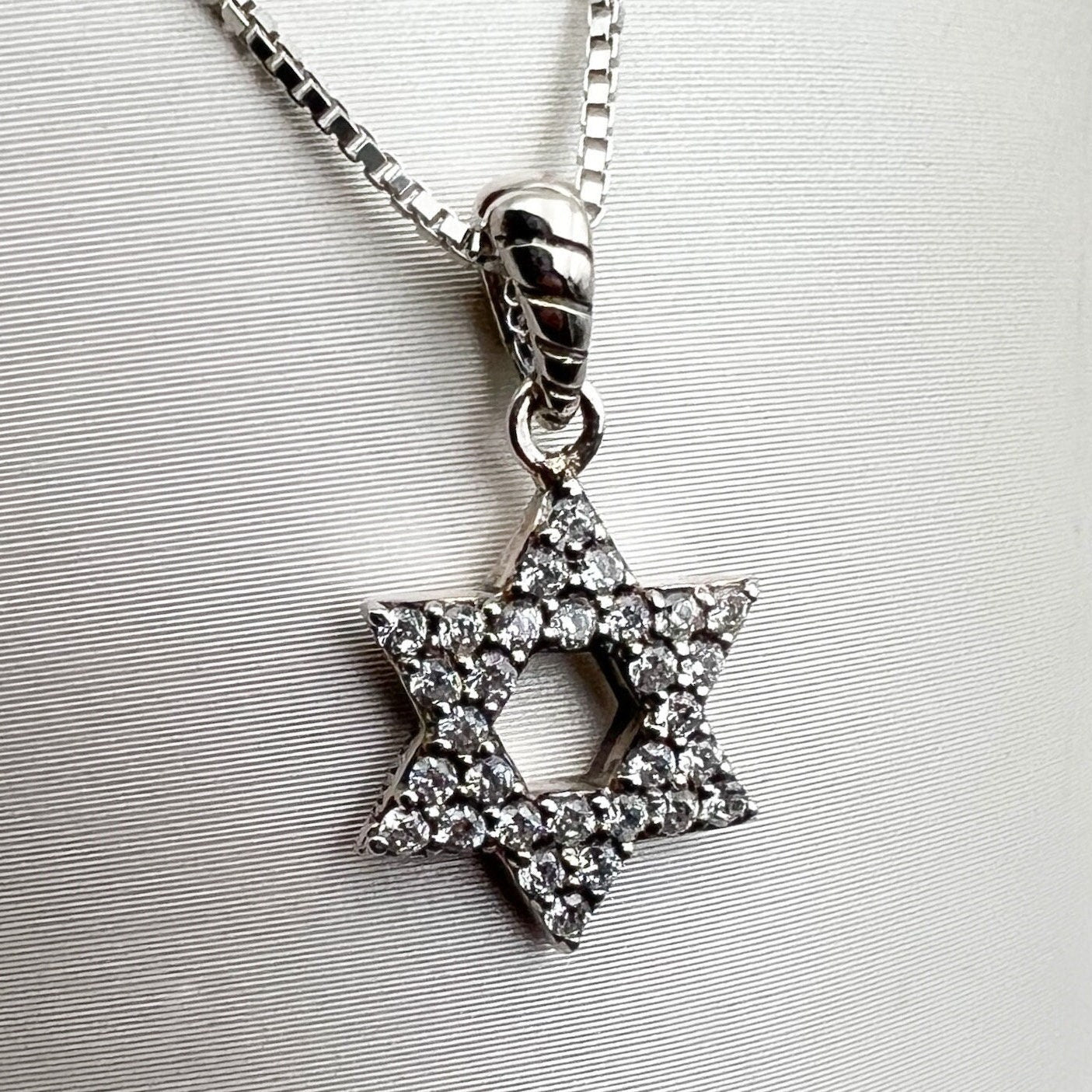 Sterling Silver 925 David Star Pendant with White Zircons - Chain Included
