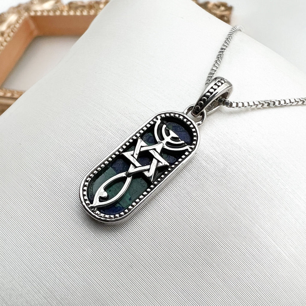 Silver 925 Messianic Grafted In Pendant with King Solomon Eilat Stone