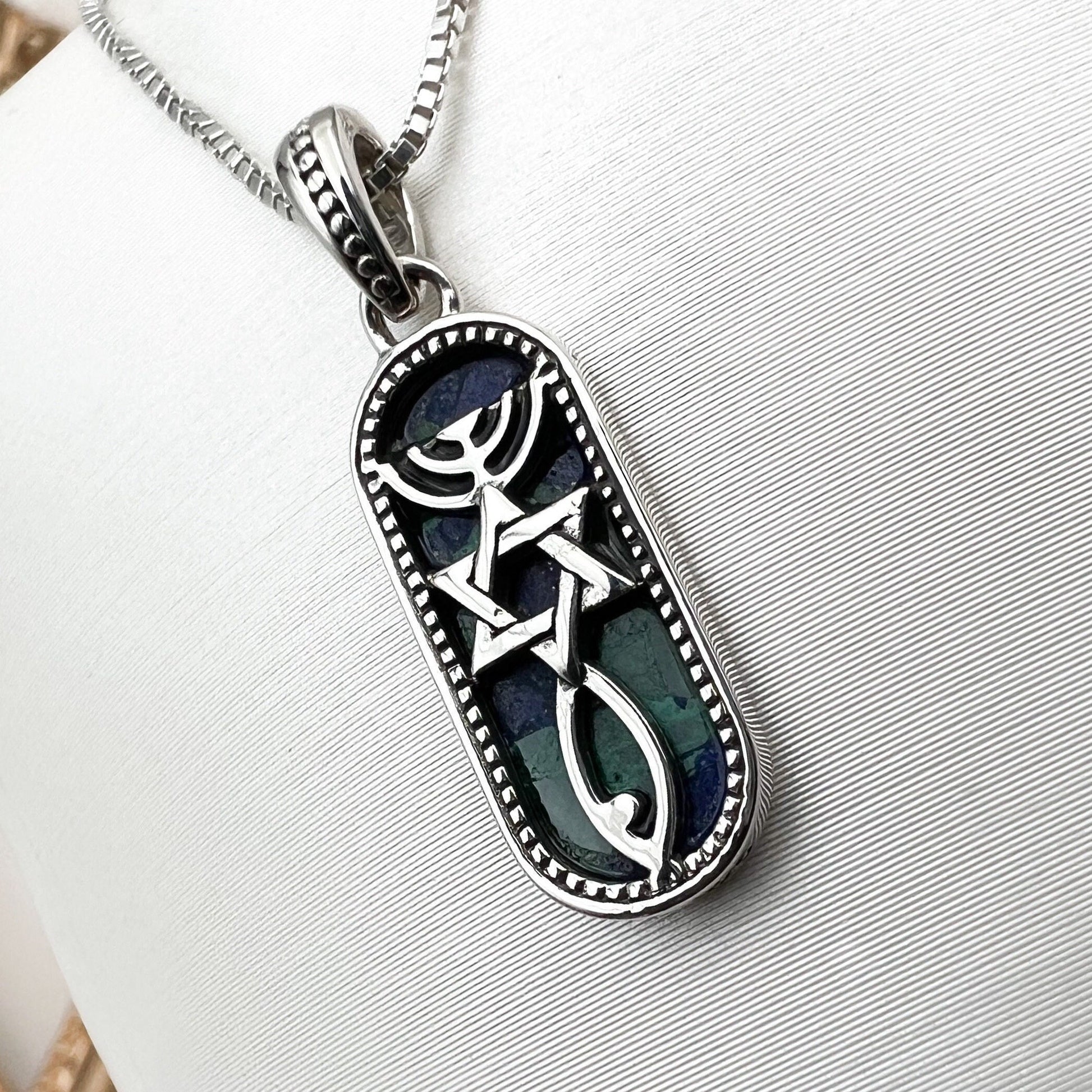 Silver 925 Messianic Grafted In Pendant with King Solomon Eilat Stone