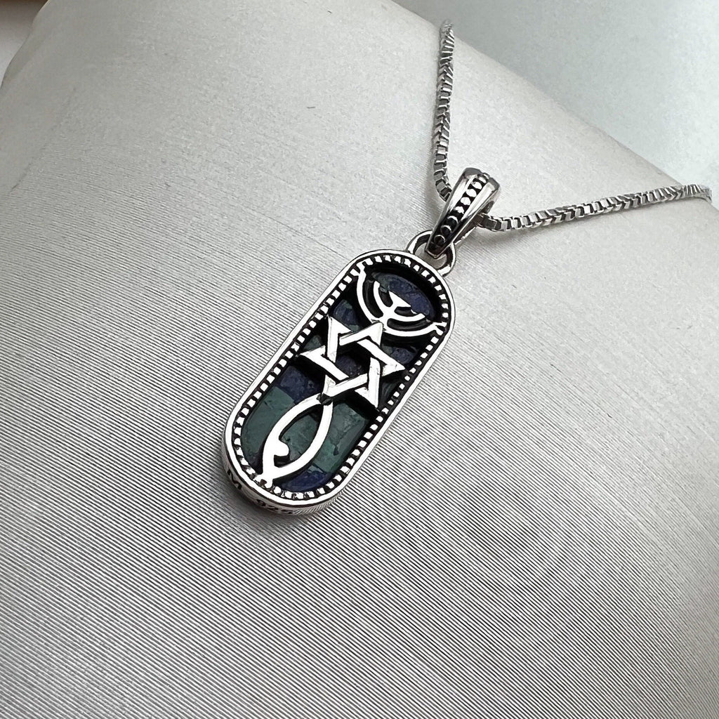 Silver 925 Messianic Grafted In Pendant with King Solomon Eilat Stone