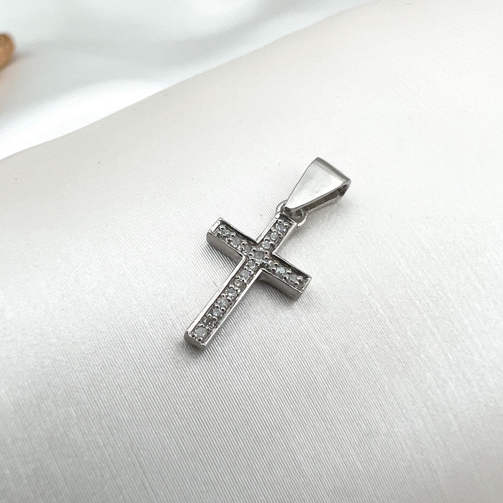 Diamond Latin Cross Pendant in White Gold