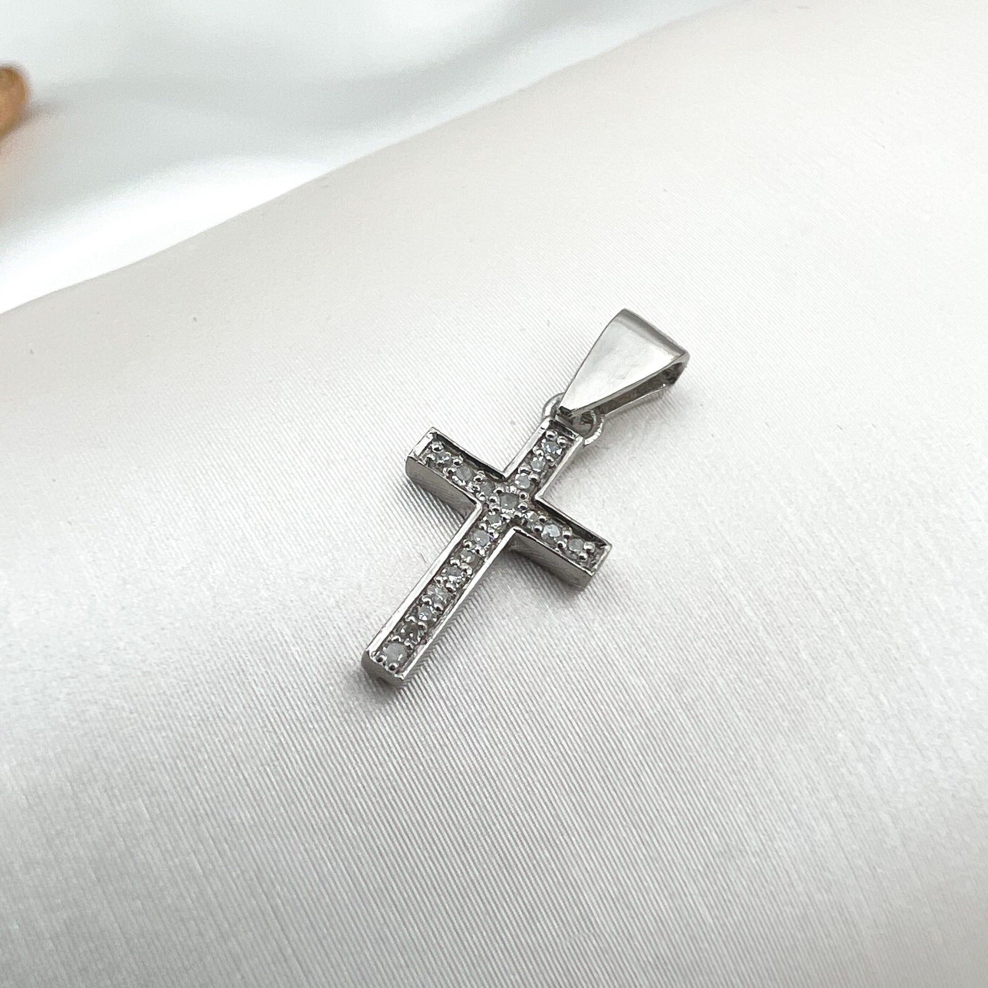 Diamond Latin Cross Pendant in White Gold