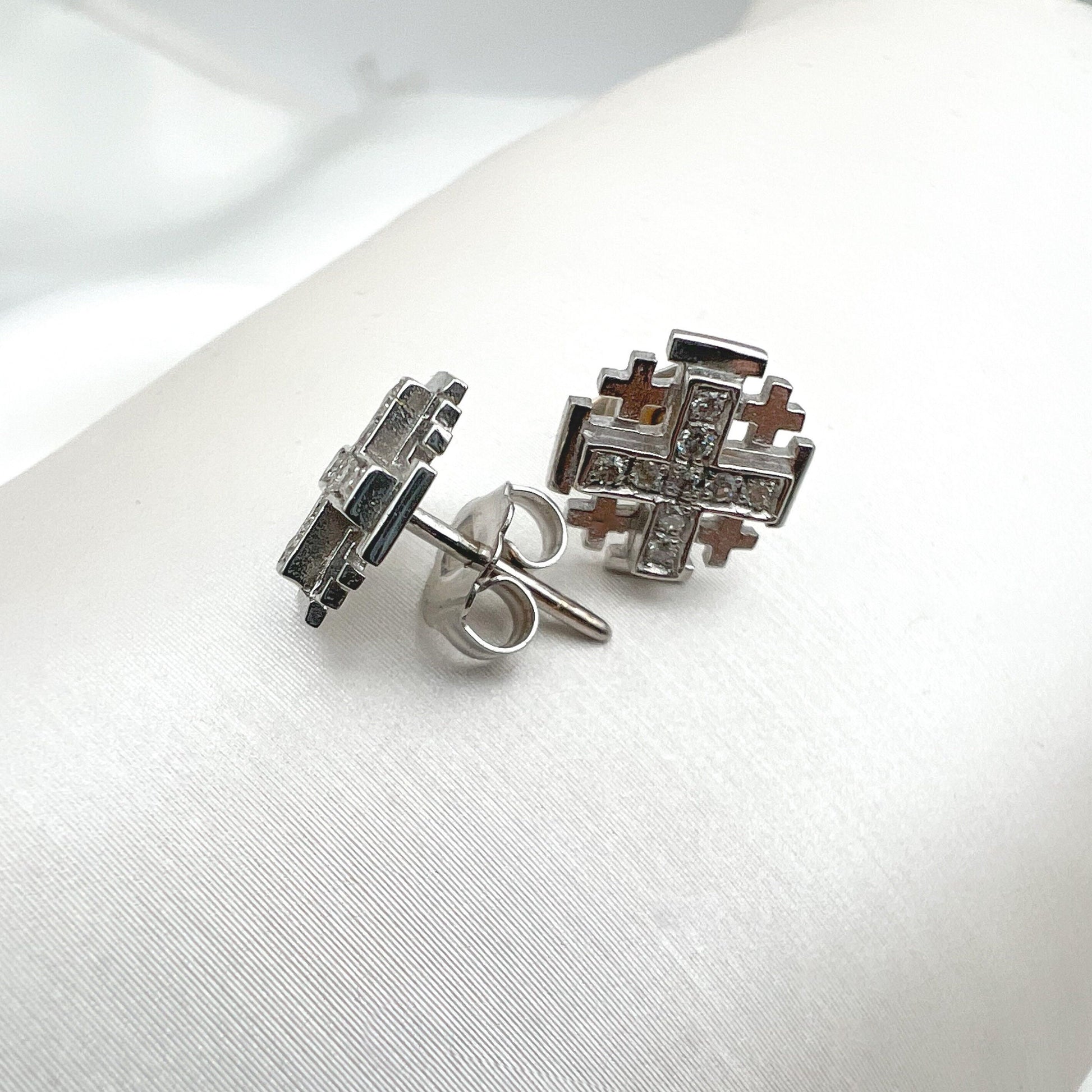 Jerusalem Cross Earrings in 14k Gold and Diamonds - Light of Faith