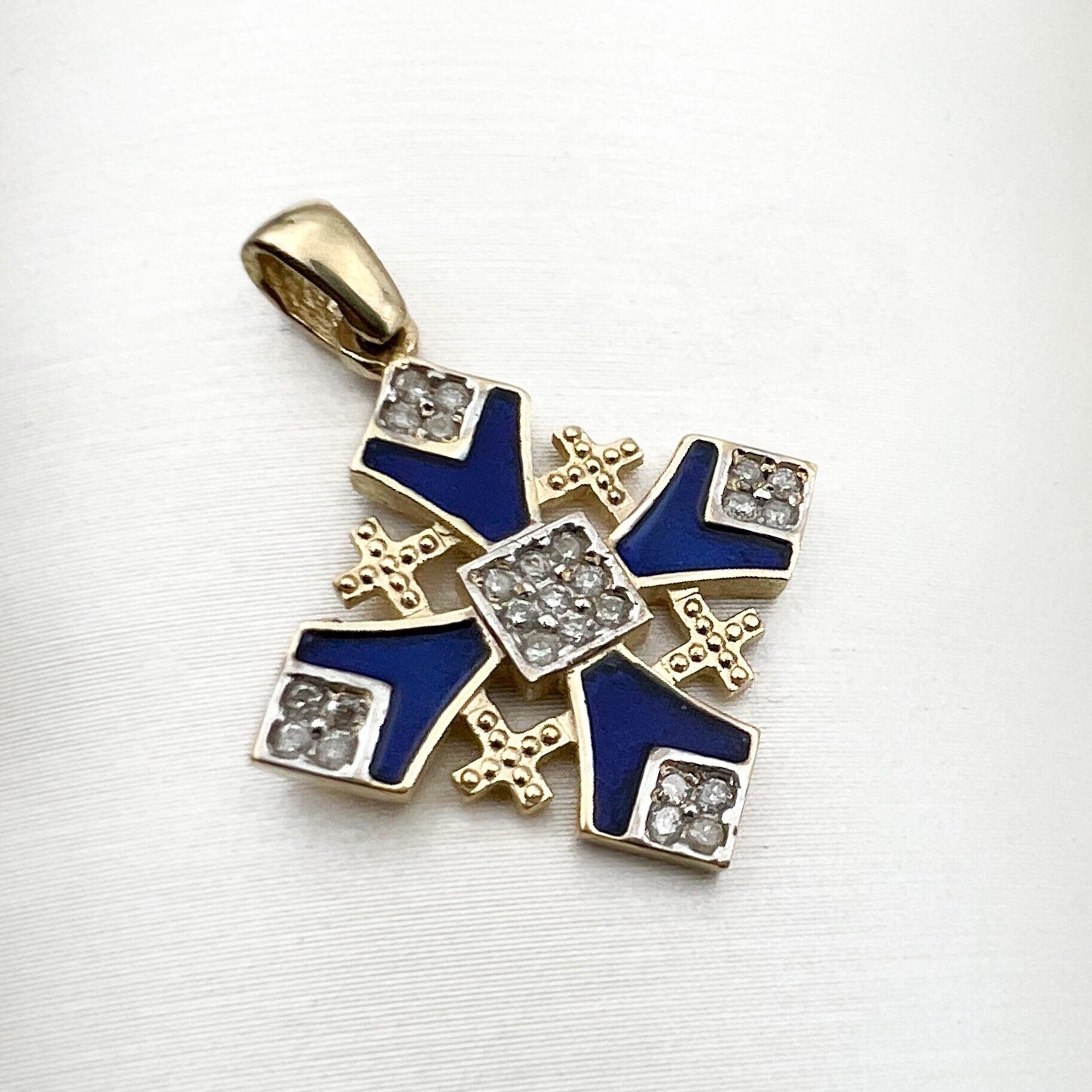 Jerusalem Cross Pendant in 14k Gold with 25 Diamonds 0.18ct Symbol of Faith and Devotion