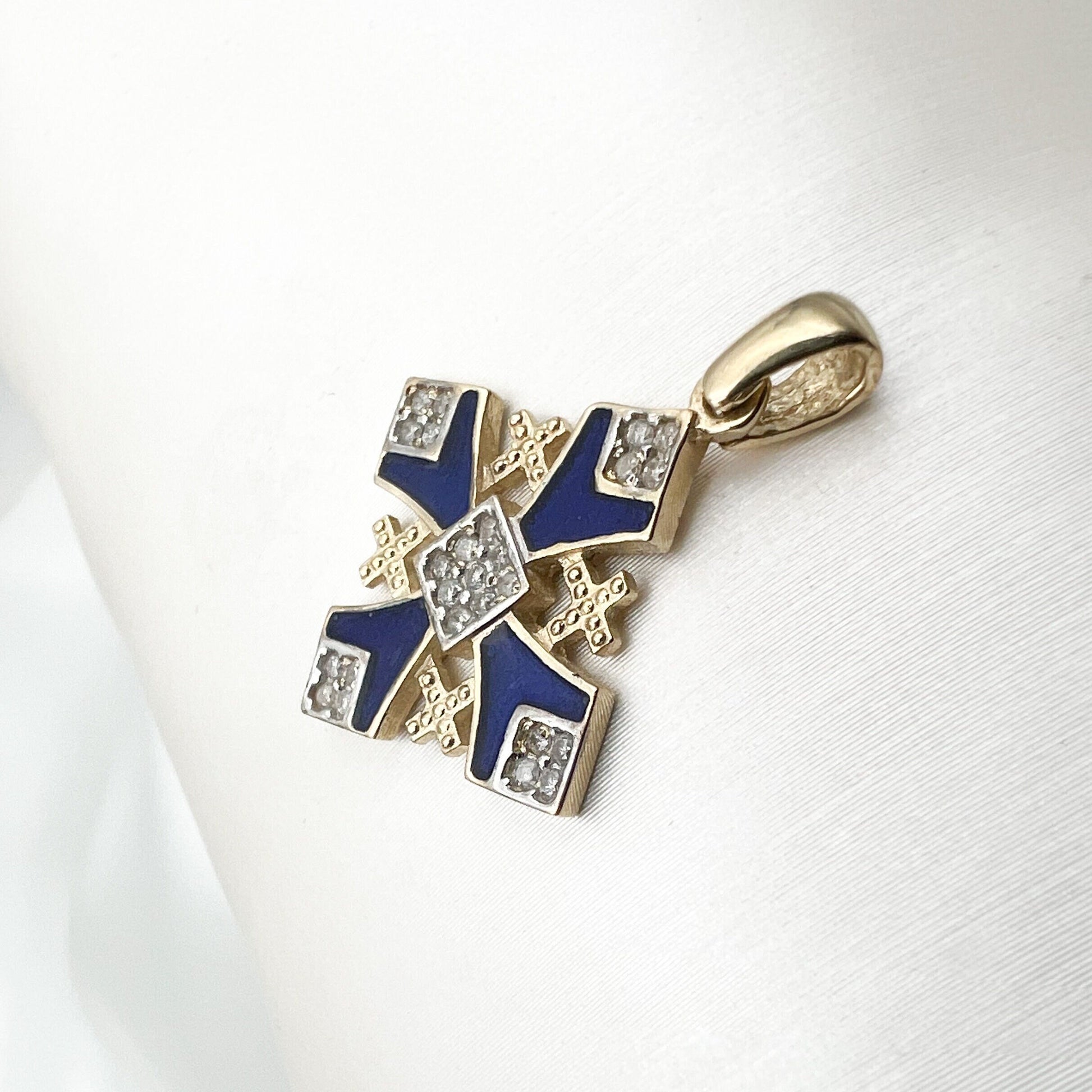 Jerusalem Cross Pendant in 14k Gold with 25 Diamonds 0.18ct Symbol of Faith and Devotion