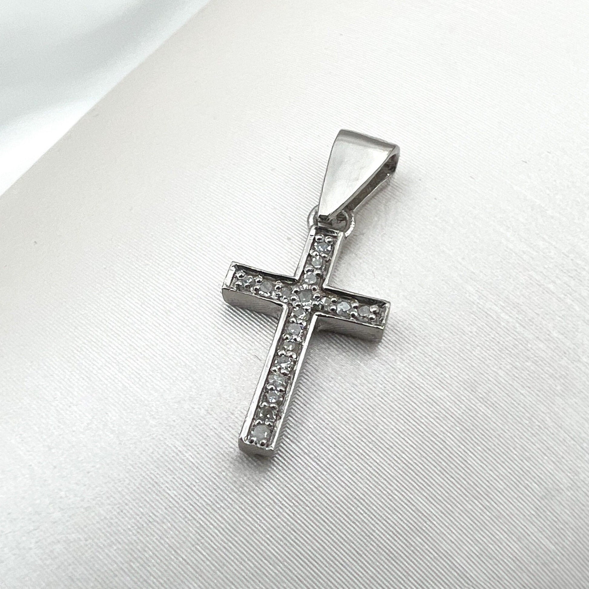 Diamond Latin Cross Pendant in White Gold