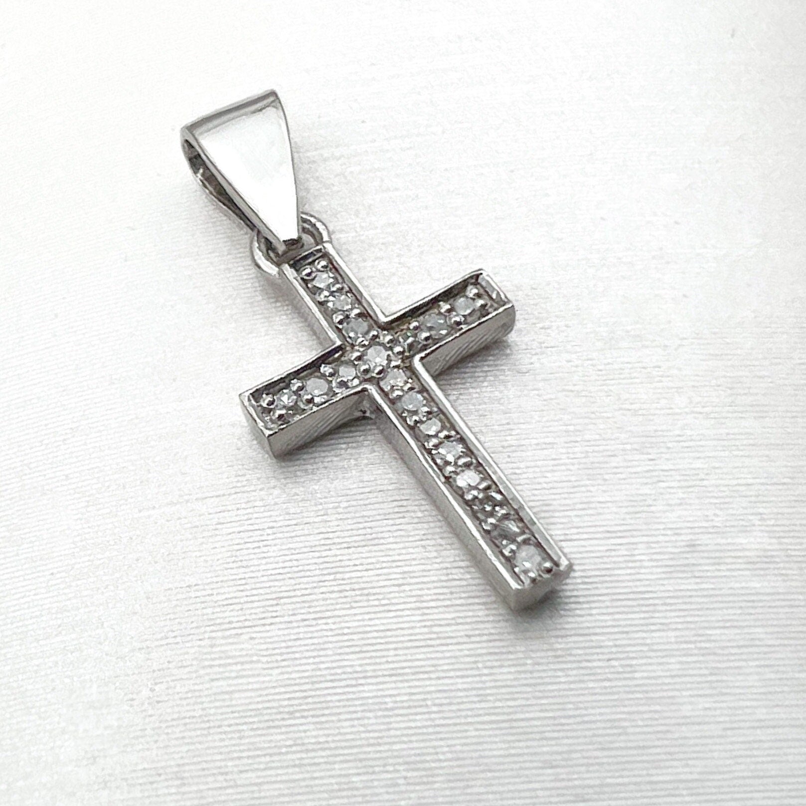Diamond Latin Cross Pendant in White Gold