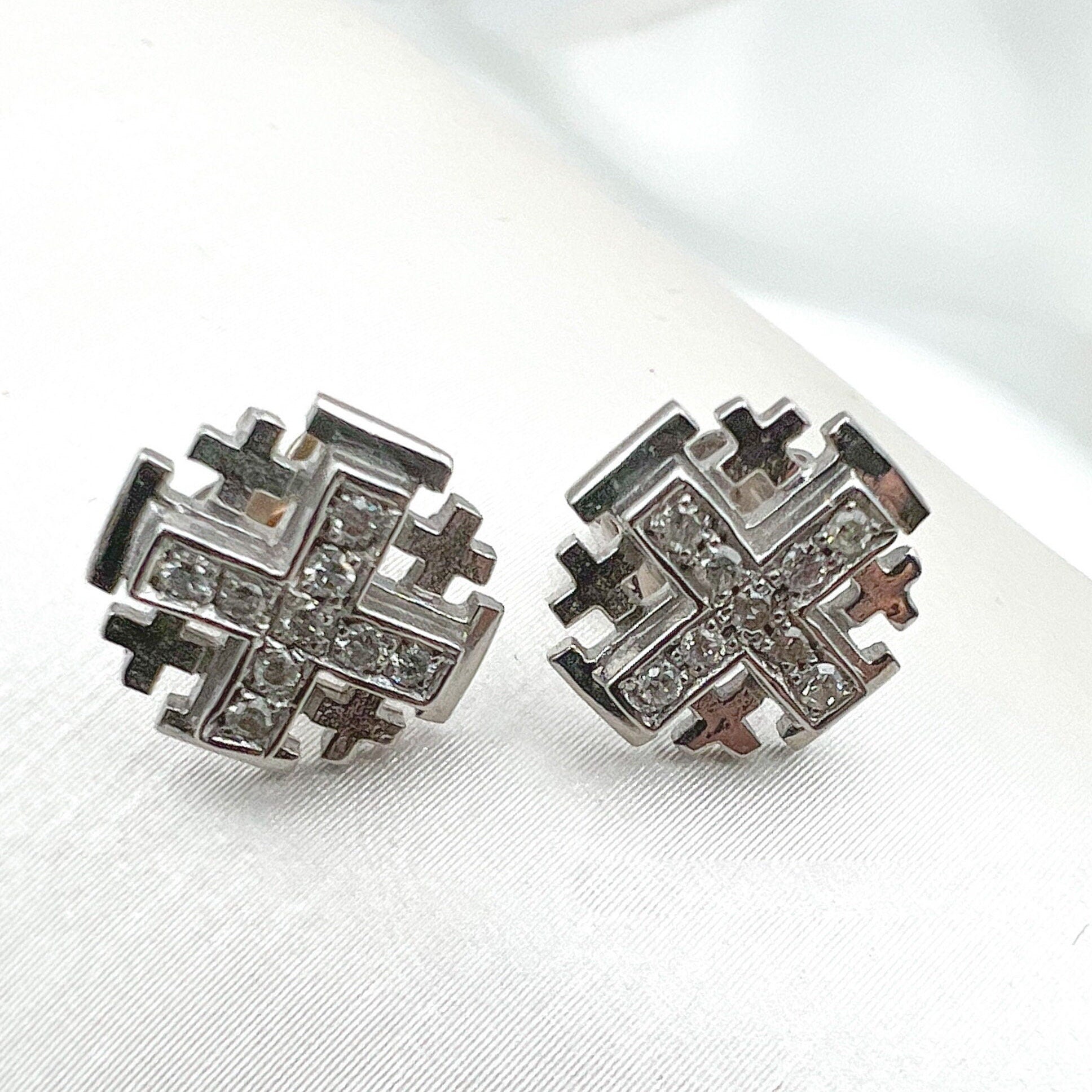 Jerusalem Cross Earrings in 14k Gold and Diamonds - Light of Faith