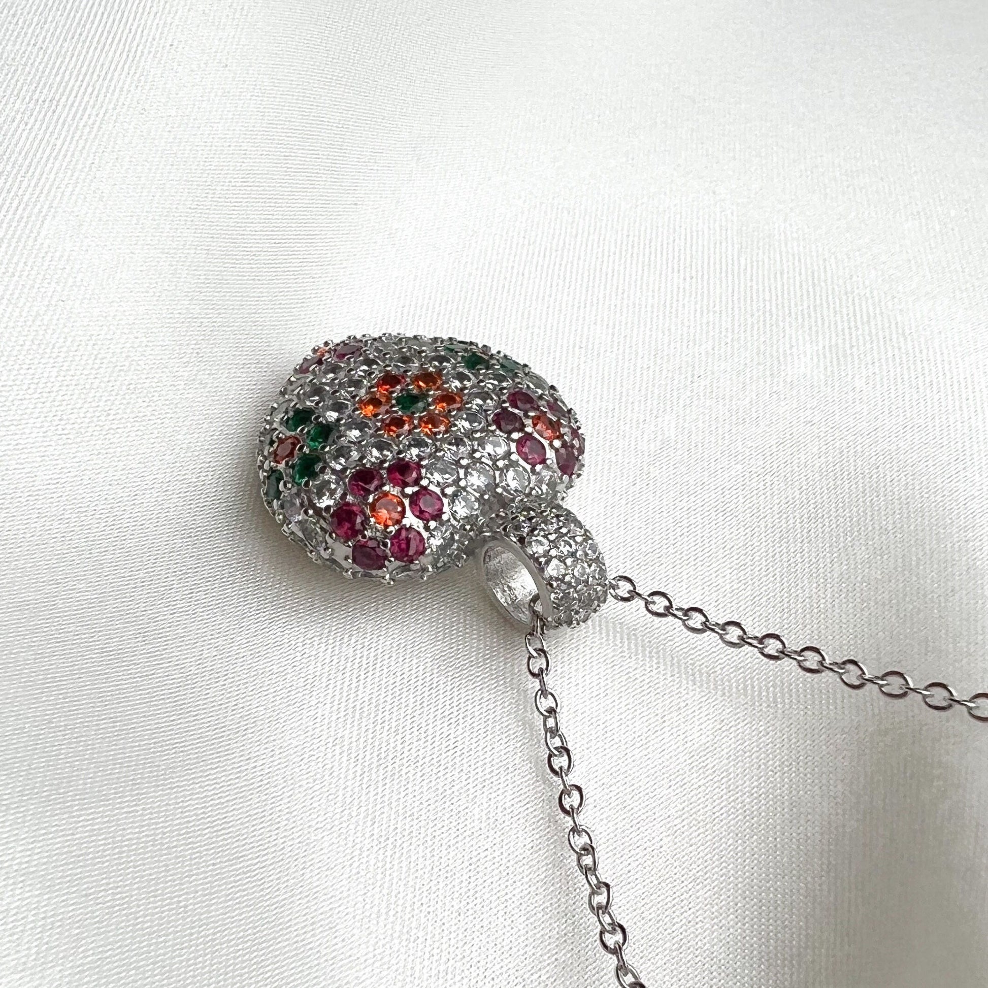 Colorful Flowers Heart Pendant in Silver 925 with Precious Stones