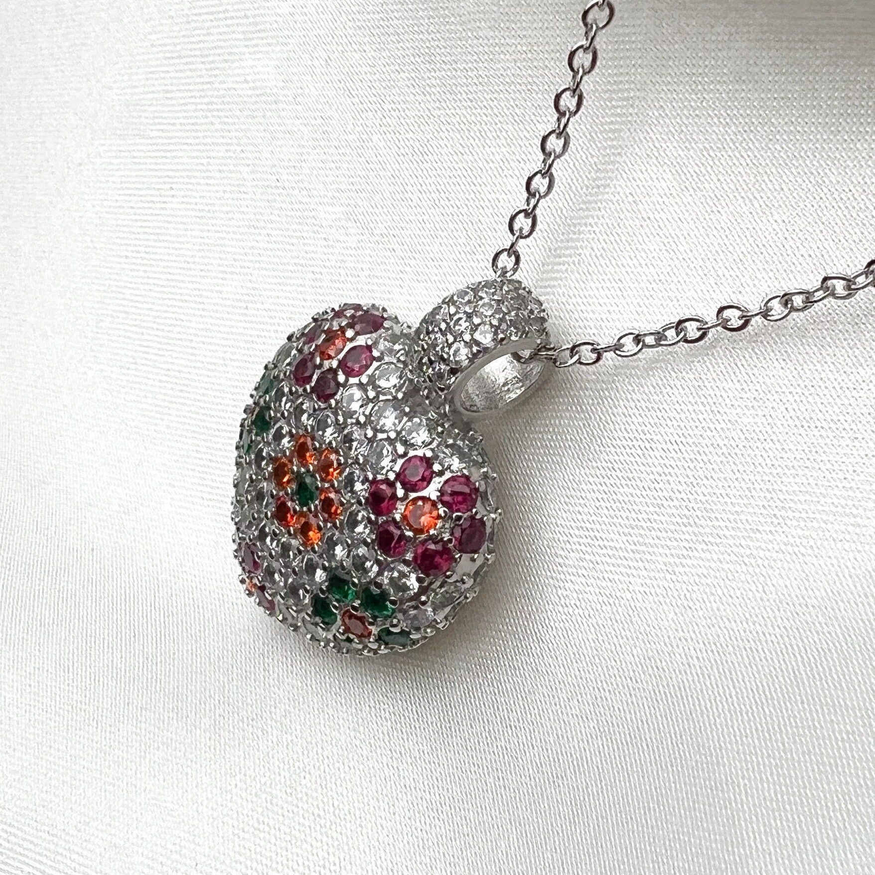 Colorful Flowers Heart Pendant in Silver 925 with Precious Stones