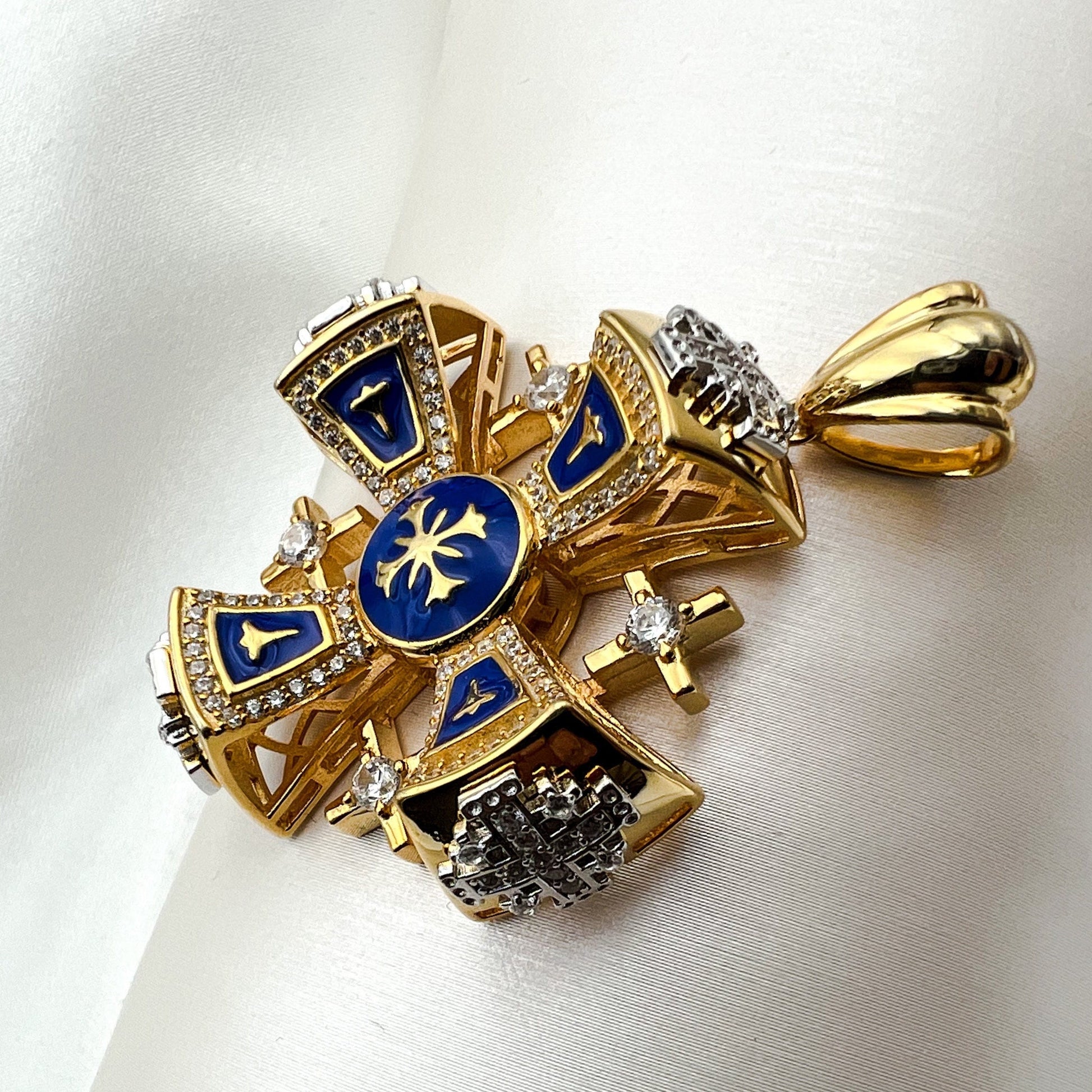 Jerusalem Cross Pendant | A Bold Testament of Faith in Sterling Silver and 18k Gold