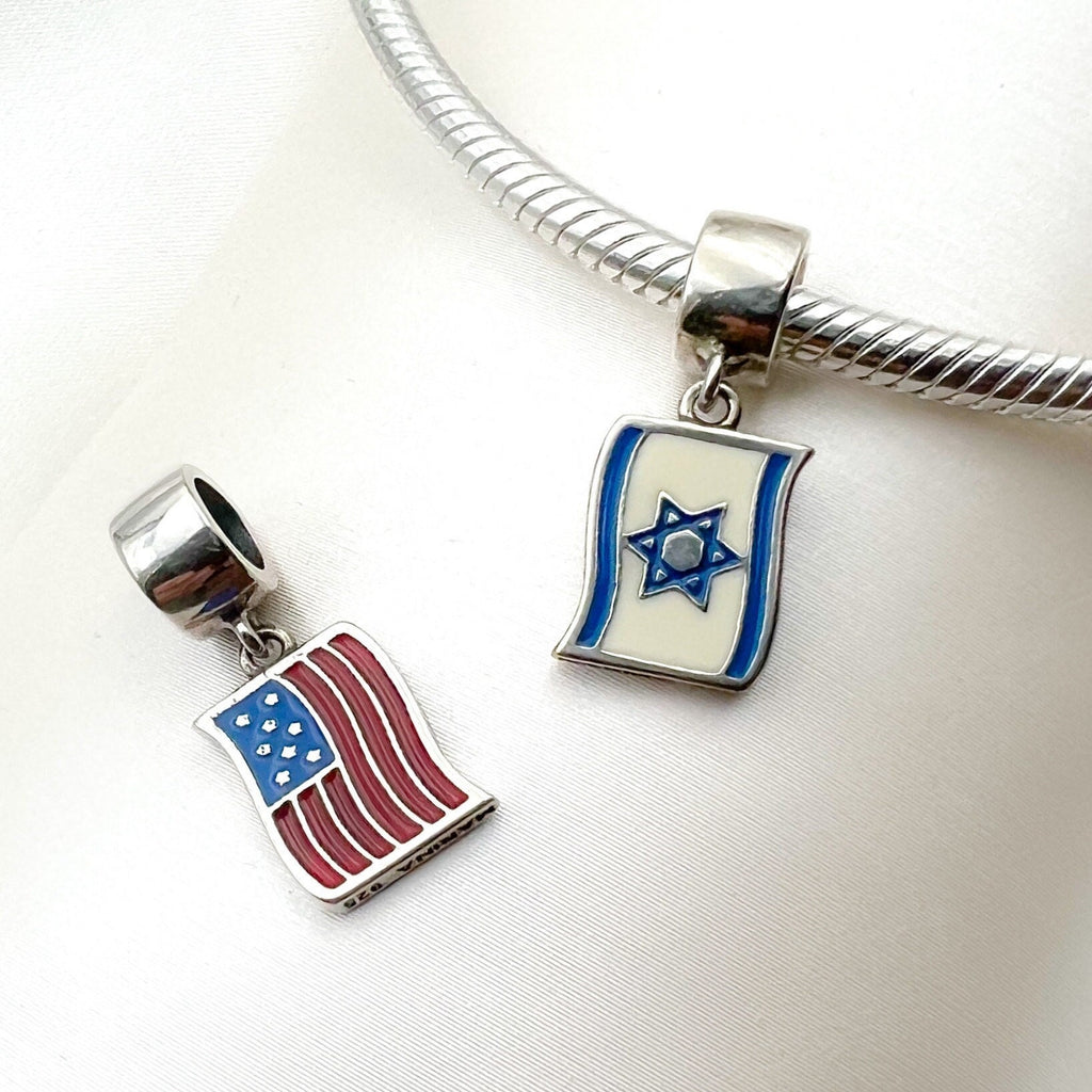 USA-Israel Charm in Sterling Silver 925 and Enamel Design