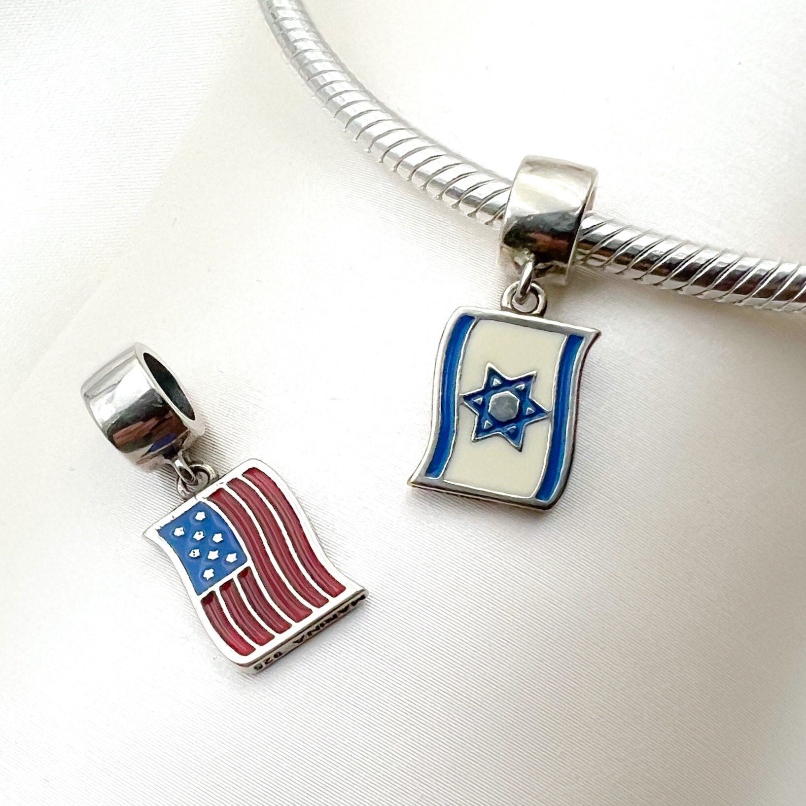 USA-Israel Charm in Sterling Silver 925 and Enamel Design