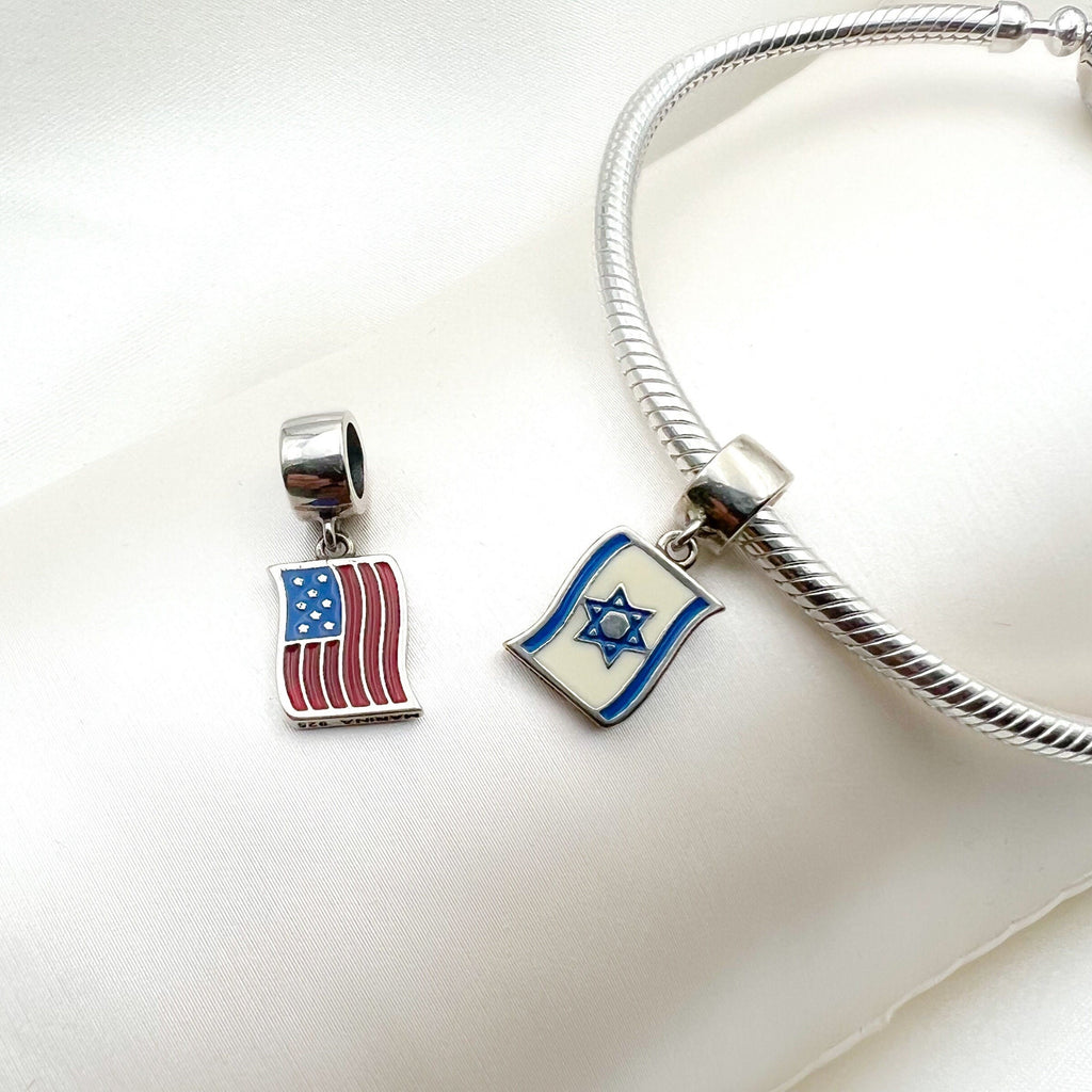 USA-Israel Charm in Sterling Silver 925 and Enamel Design