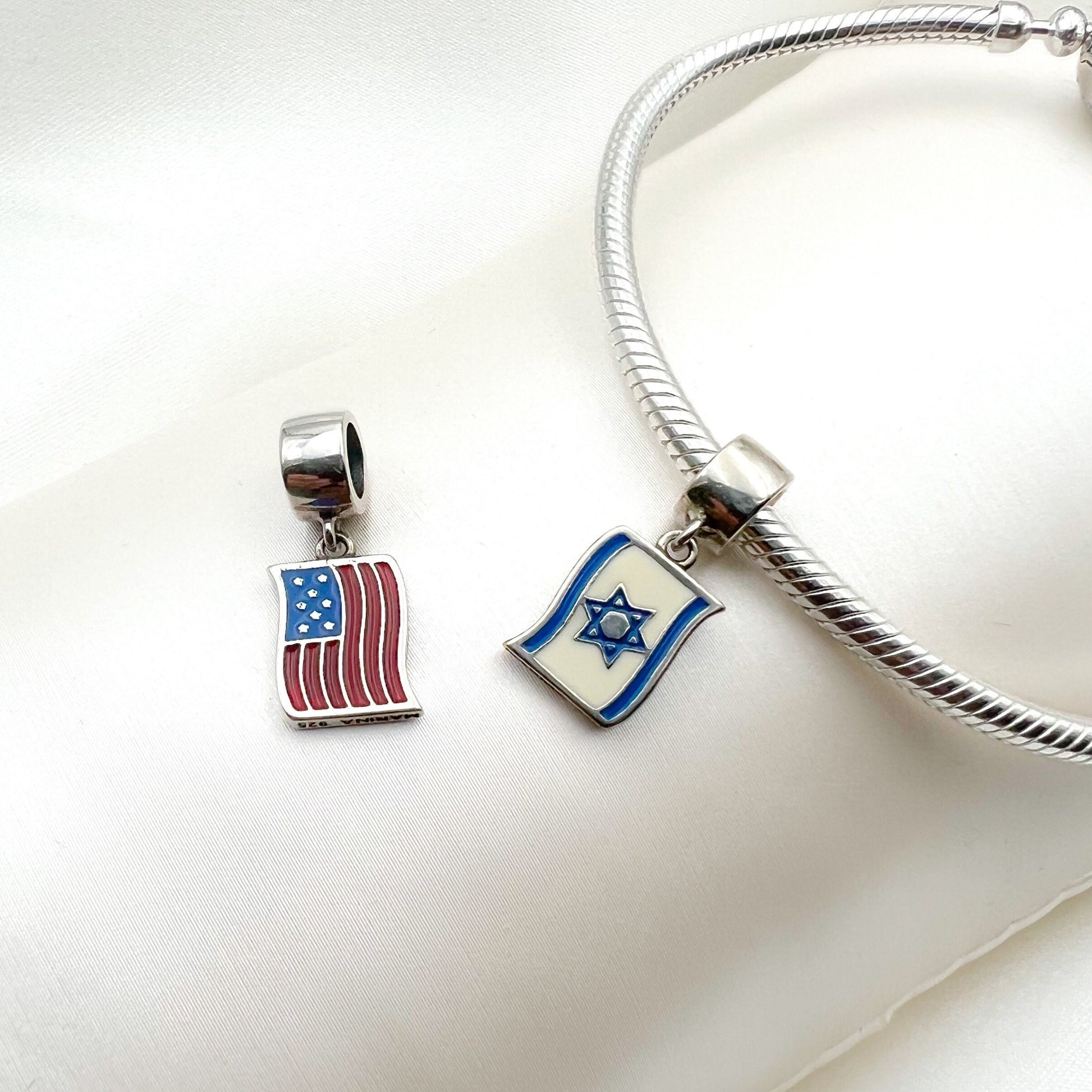 USA-Israel Charm in Sterling Silver 925 and Enamel Design
