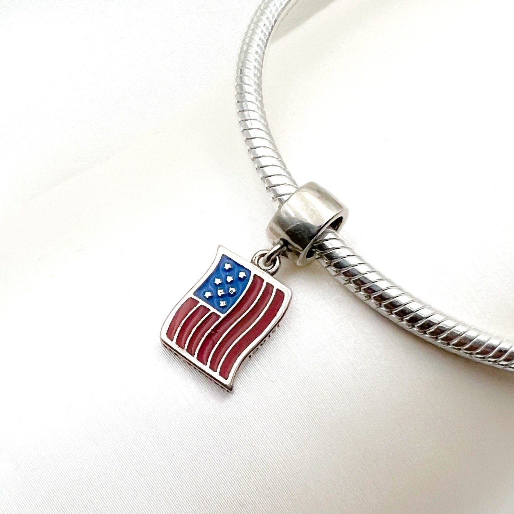 USA-Israel Charm in Sterling Silver 925 and Enamel Design