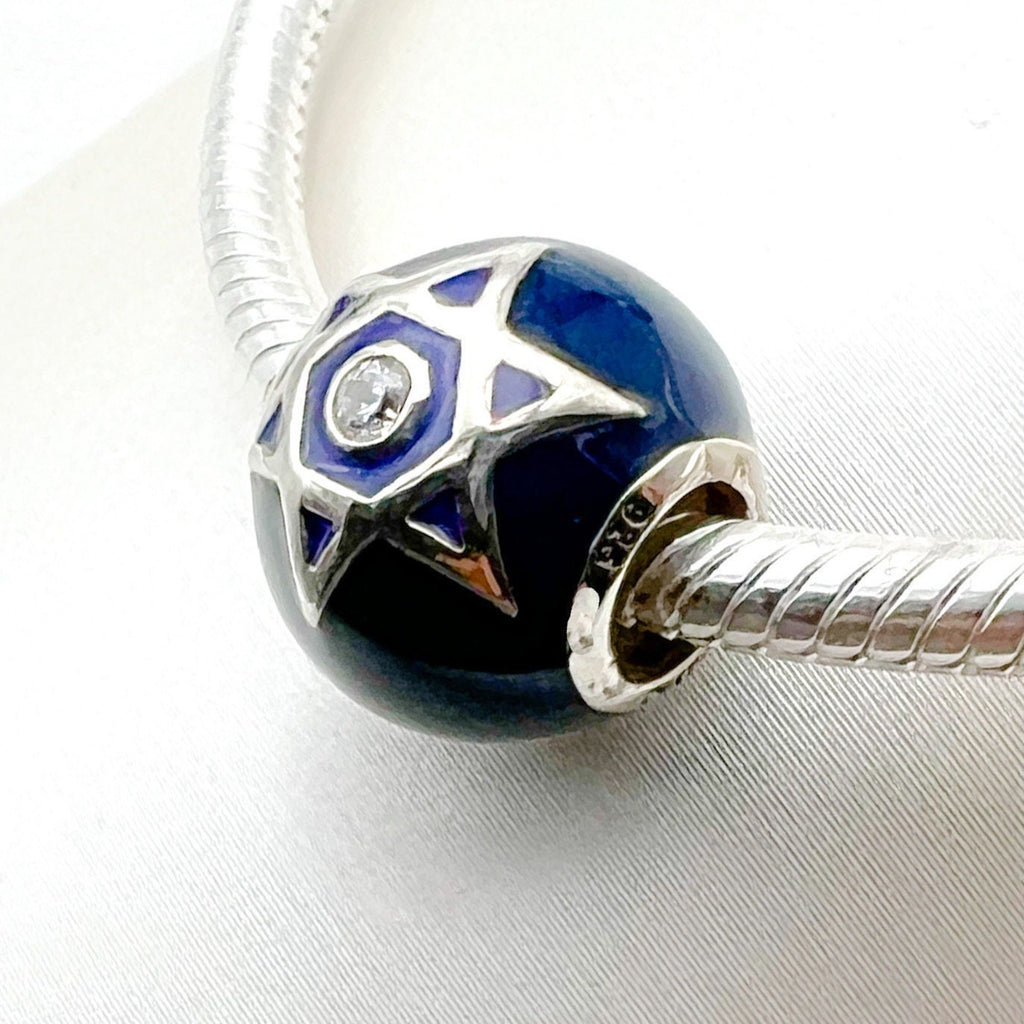 Star of David Charm with Blue Enamel and Sparkling Zircon – Fits Pandora Bracelets