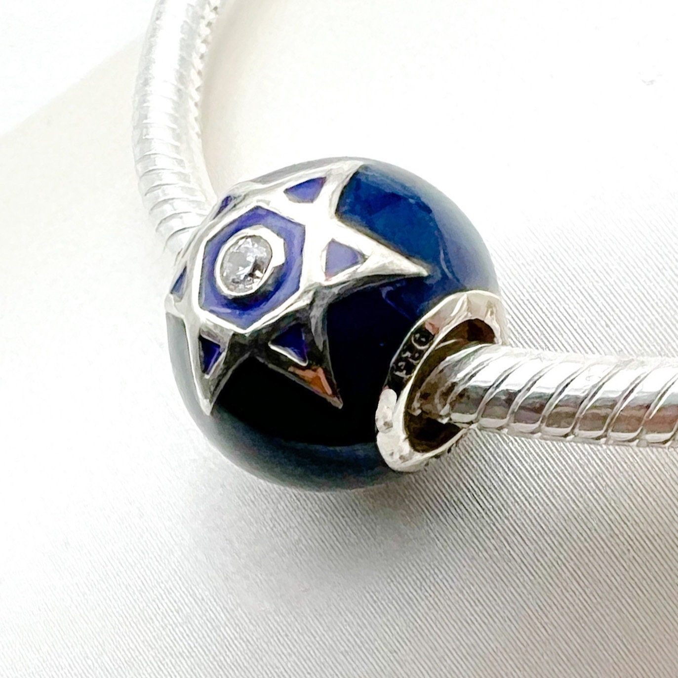 Star of David Charm with Blue Enamel and Sparkling Zircon – Fits Pandora Bracelets