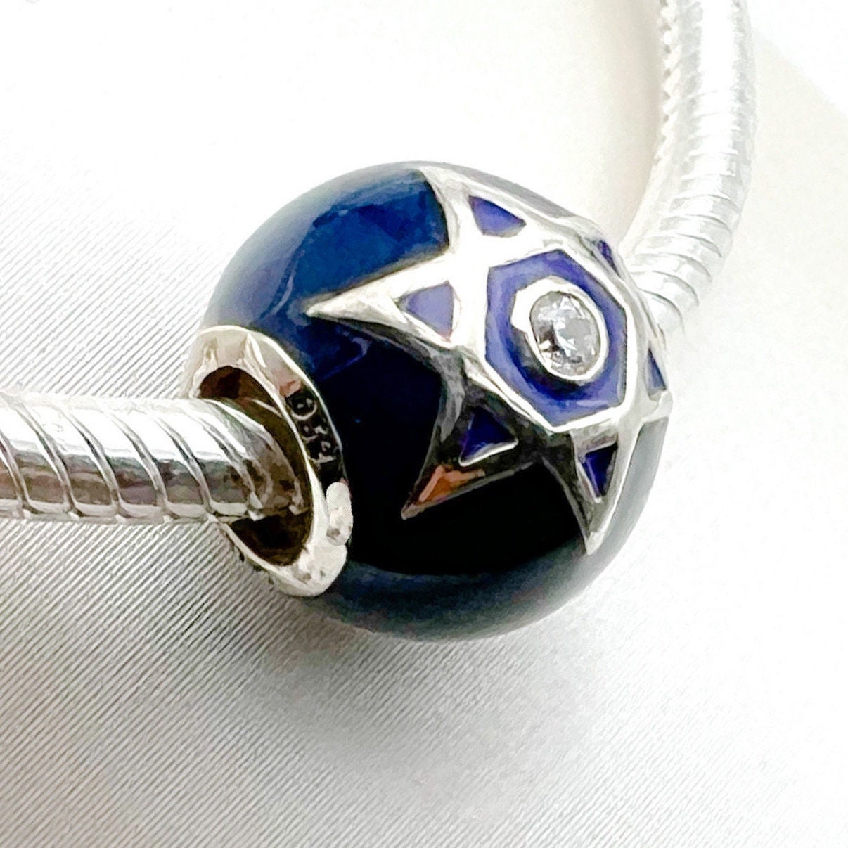 Star of David Charm with Blue Enamel and Sparkling Zircon – Fits Pandora Bracelets