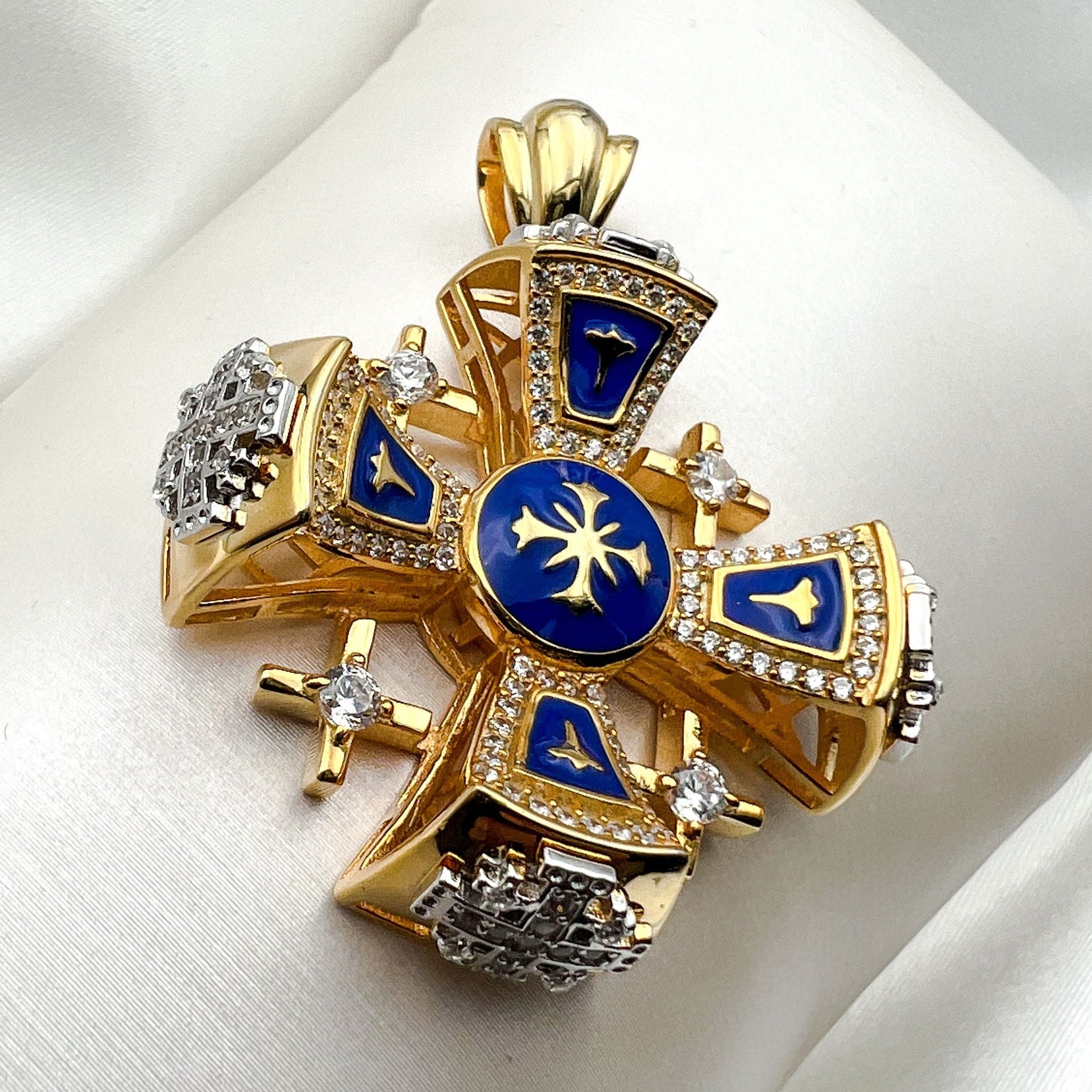 Jerusalem Cross Pendant | A Bold Testament of Faith in Sterling Silver and 18k Gold