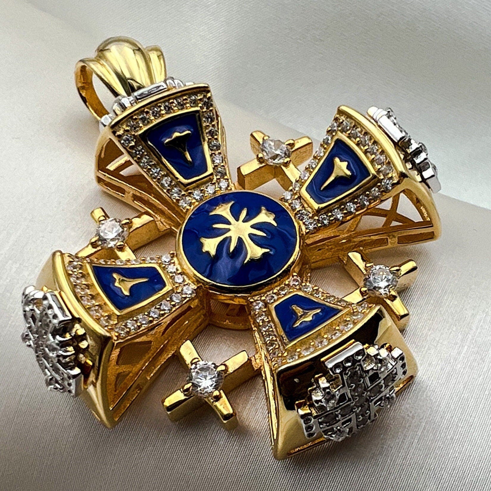 Jerusalem Cross Pendant | A Bold Testament of Faith in Sterling Silver and 18k Gold