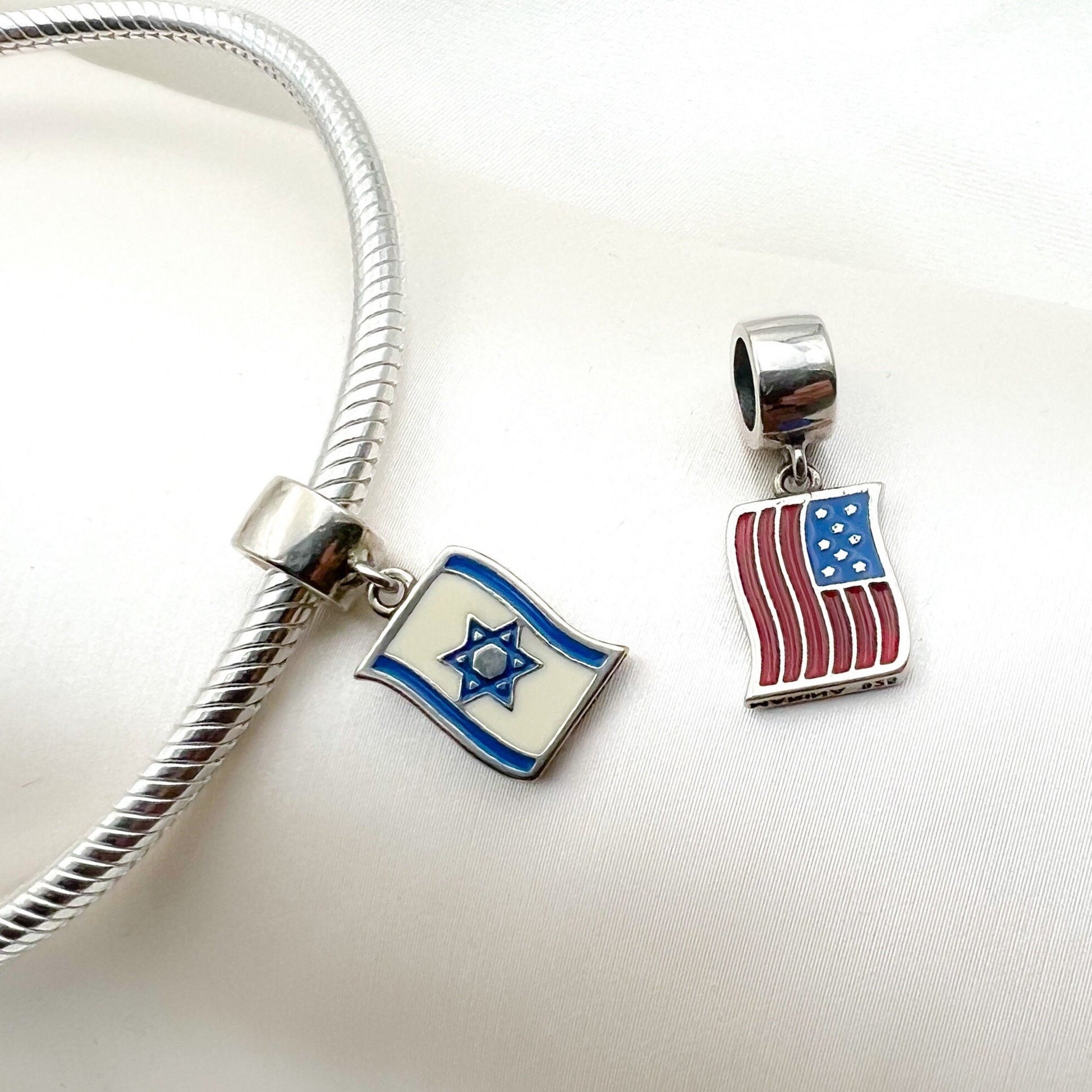 USA-Israel Charm in Sterling Silver 925 and Enamel Design