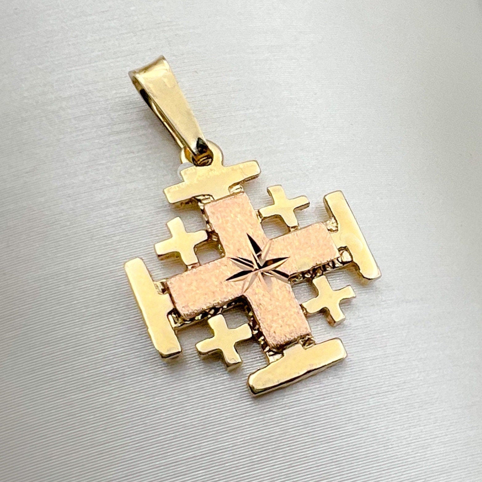 14k Gold Jerusalem Cross Pendant Featuring the Star of Bethlehem