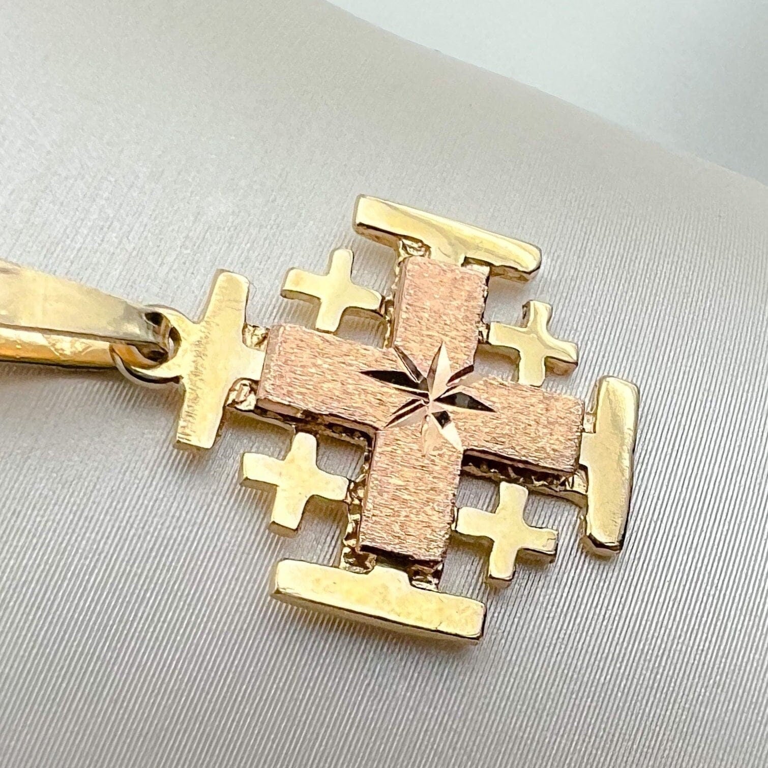 14k Gold Jerusalem Cross Pendant Featuring the Star of Bethlehem