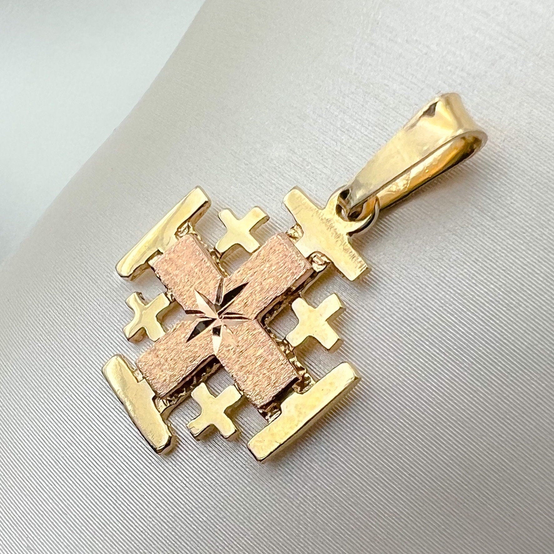 14k Gold Jerusalem Cross Pendant Featuring the Star of Bethlehem