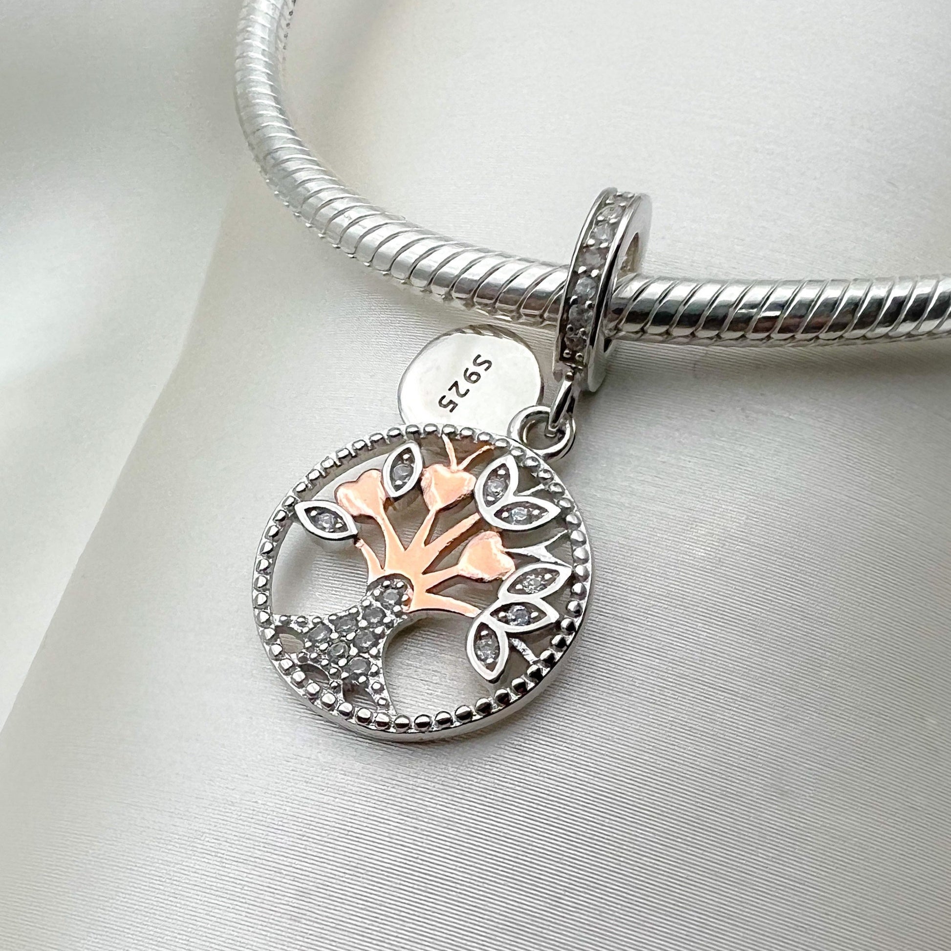 Tree of Life Charm in Sterling Silver and Gold with Zirconia for Pandora Bracelet