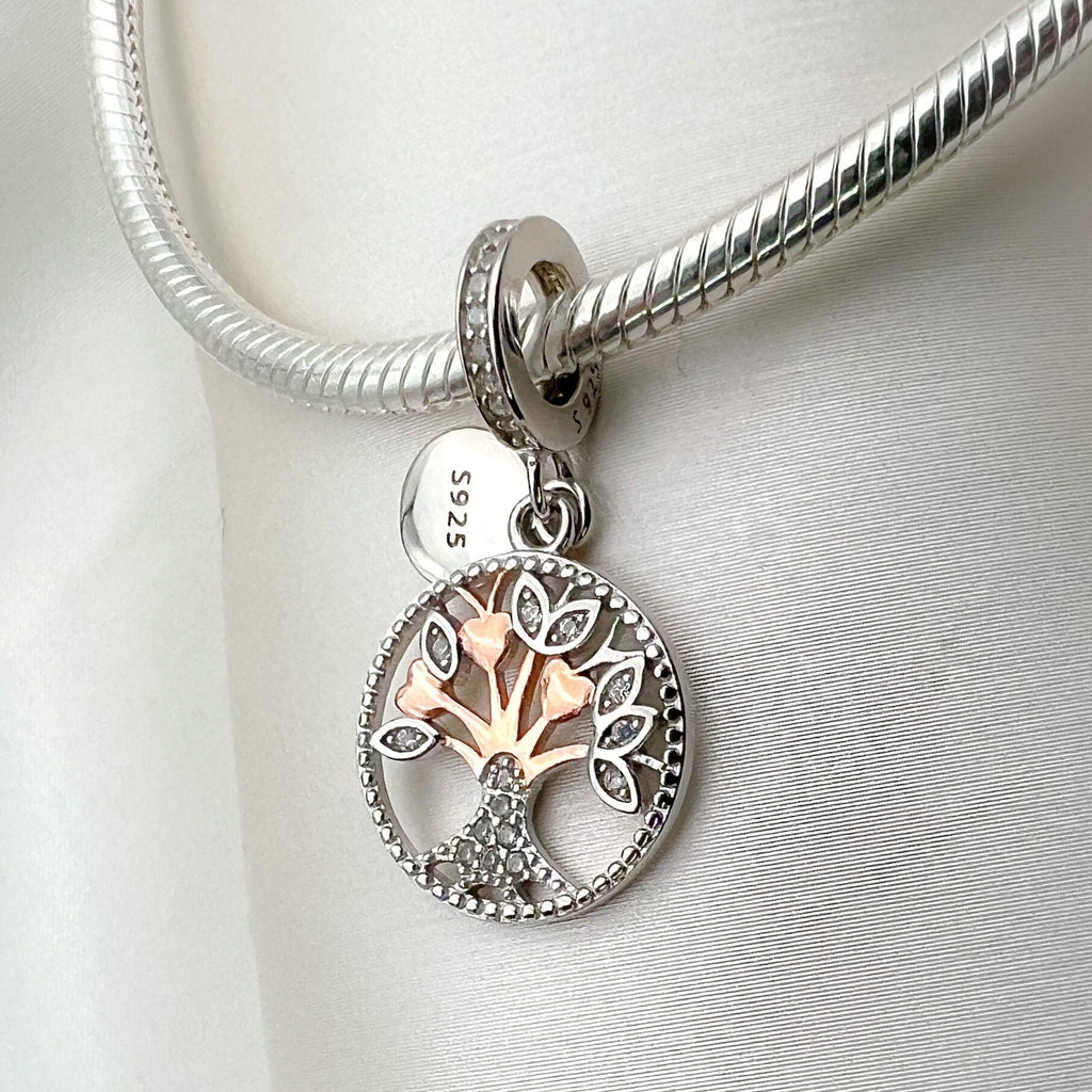 Tree of Life Charm in Sterling Silver and Gold with Zirconia for Pandora Bracelet