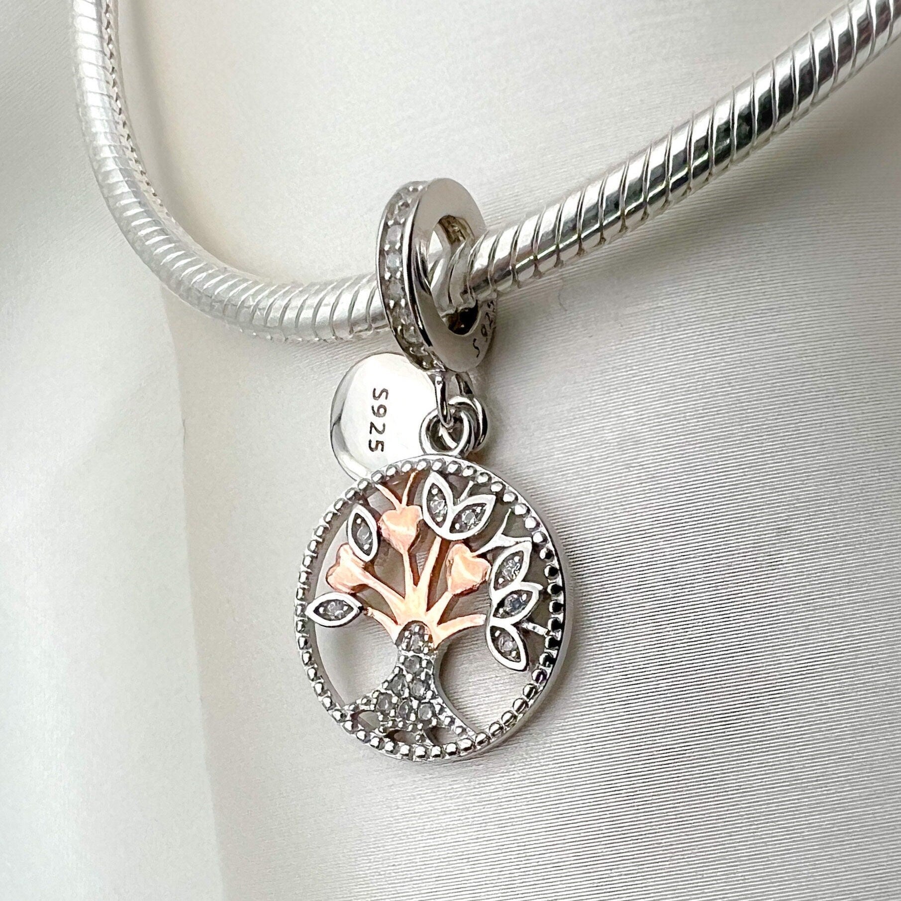 Tree of Life Charm in Sterling Silver and Gold with Zirconia for Pandora Bracelet