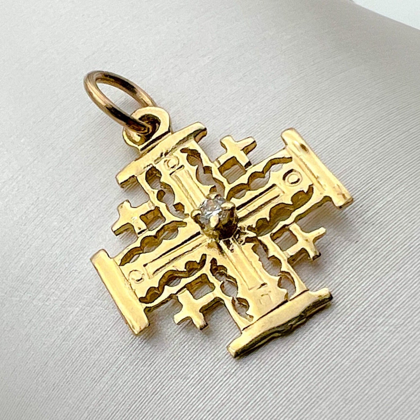 Sacred Jerusalem Cross Necklace - 14k Gold and Radiant Zirconia