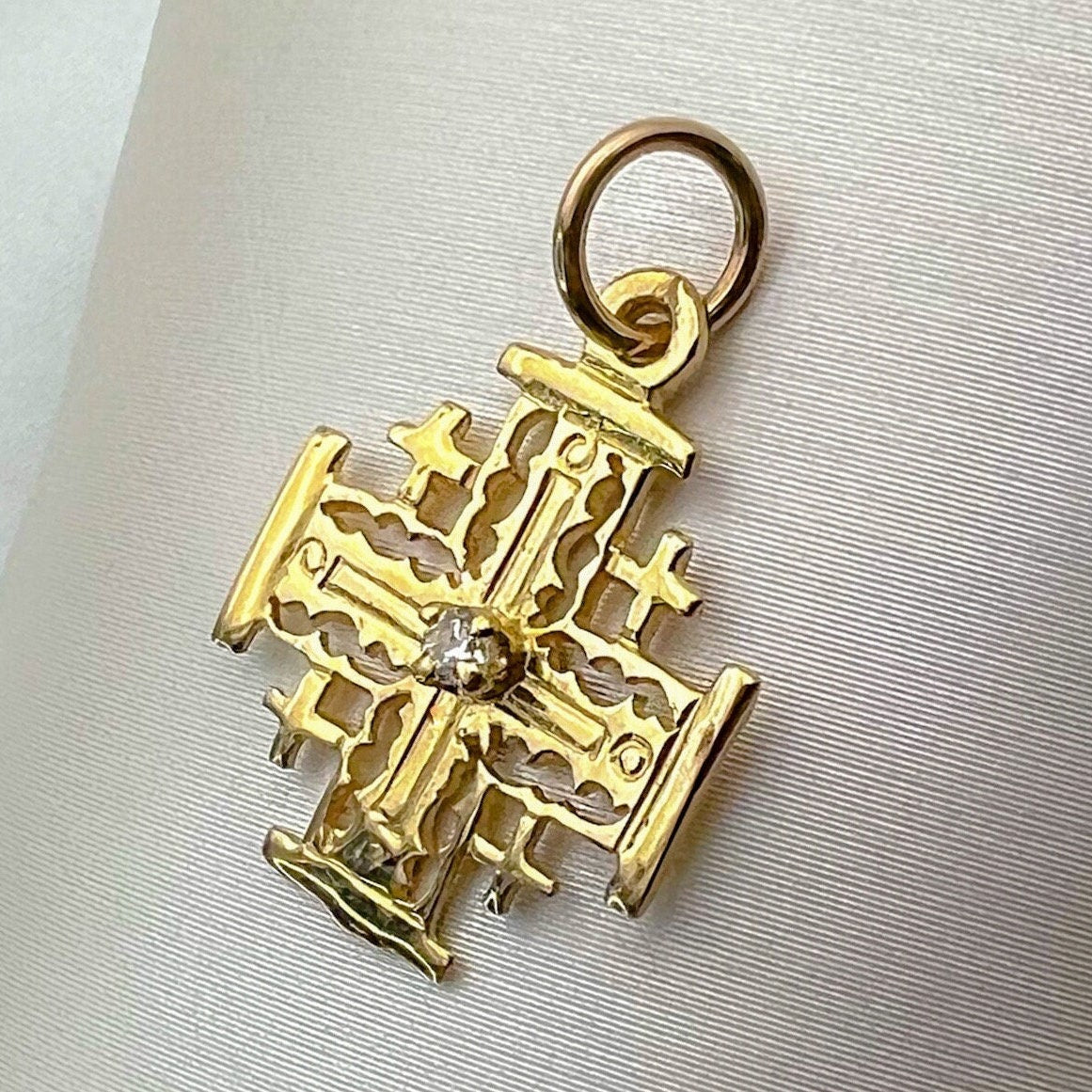 Sacred Jerusalem Cross Necklace - 14k Gold and Radiant Zirconia