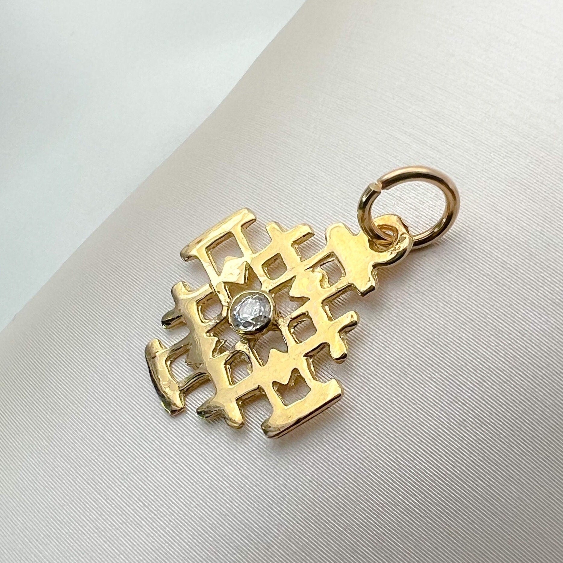 Sacred Jerusalem Cross in 14k Gold with Radiant Zirconia Stone