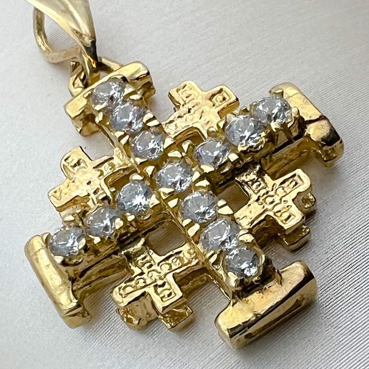 Magnificent 14k Gold Jerusalem Cross with Zirconia Accents